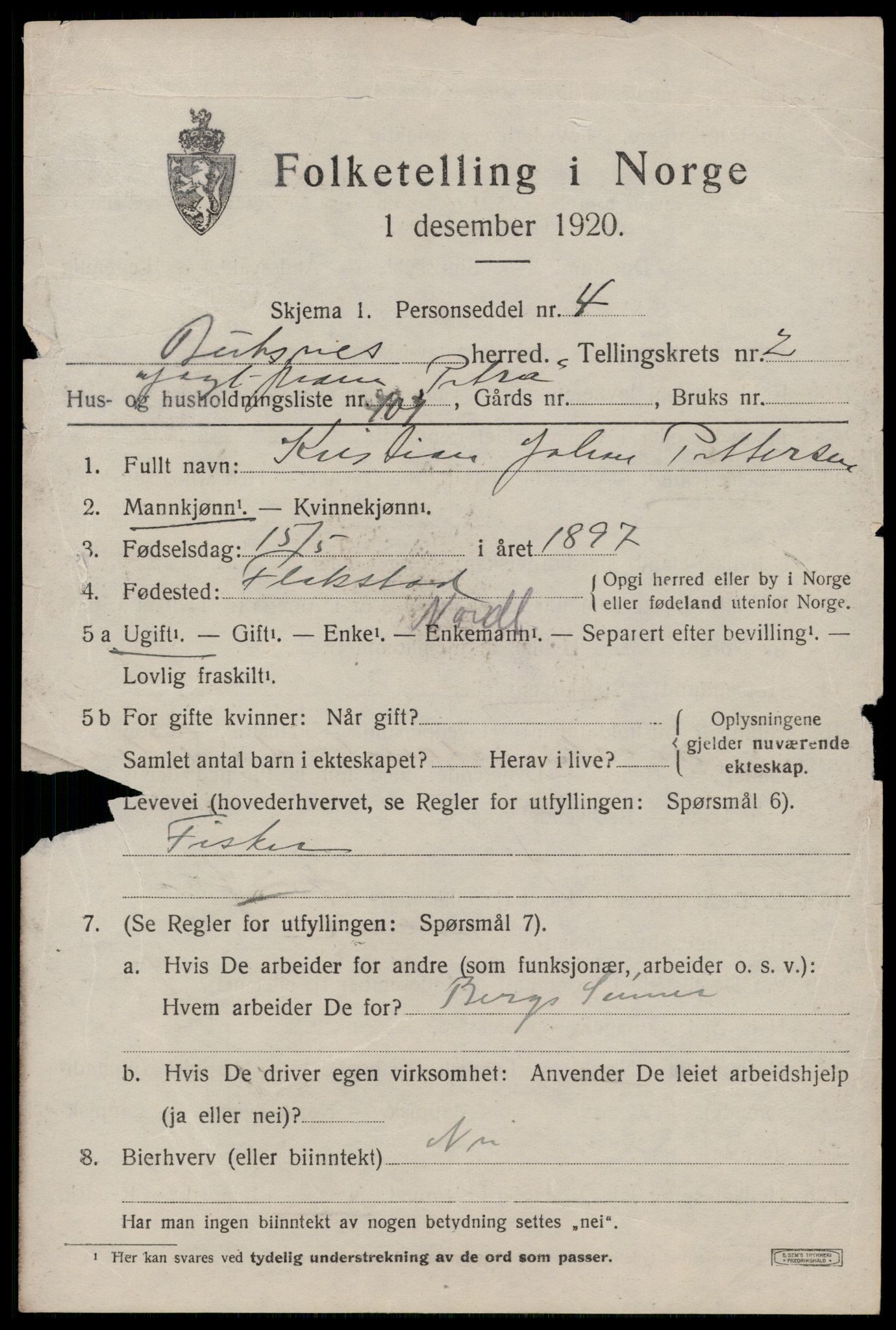 SAT, 1920 census for Buksnes, 1920, p. 3389