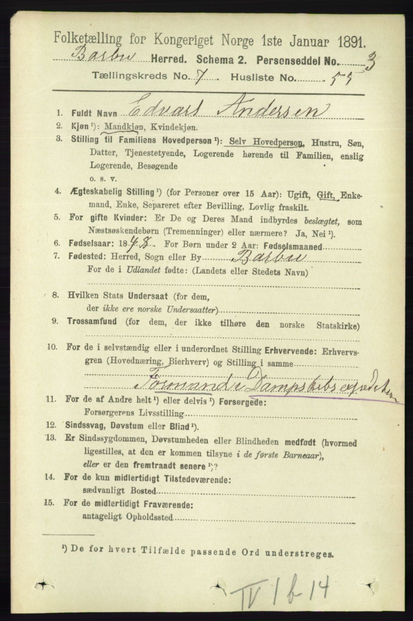 RA, 1891 census for 0990 Barbu, 1891, p. 5445