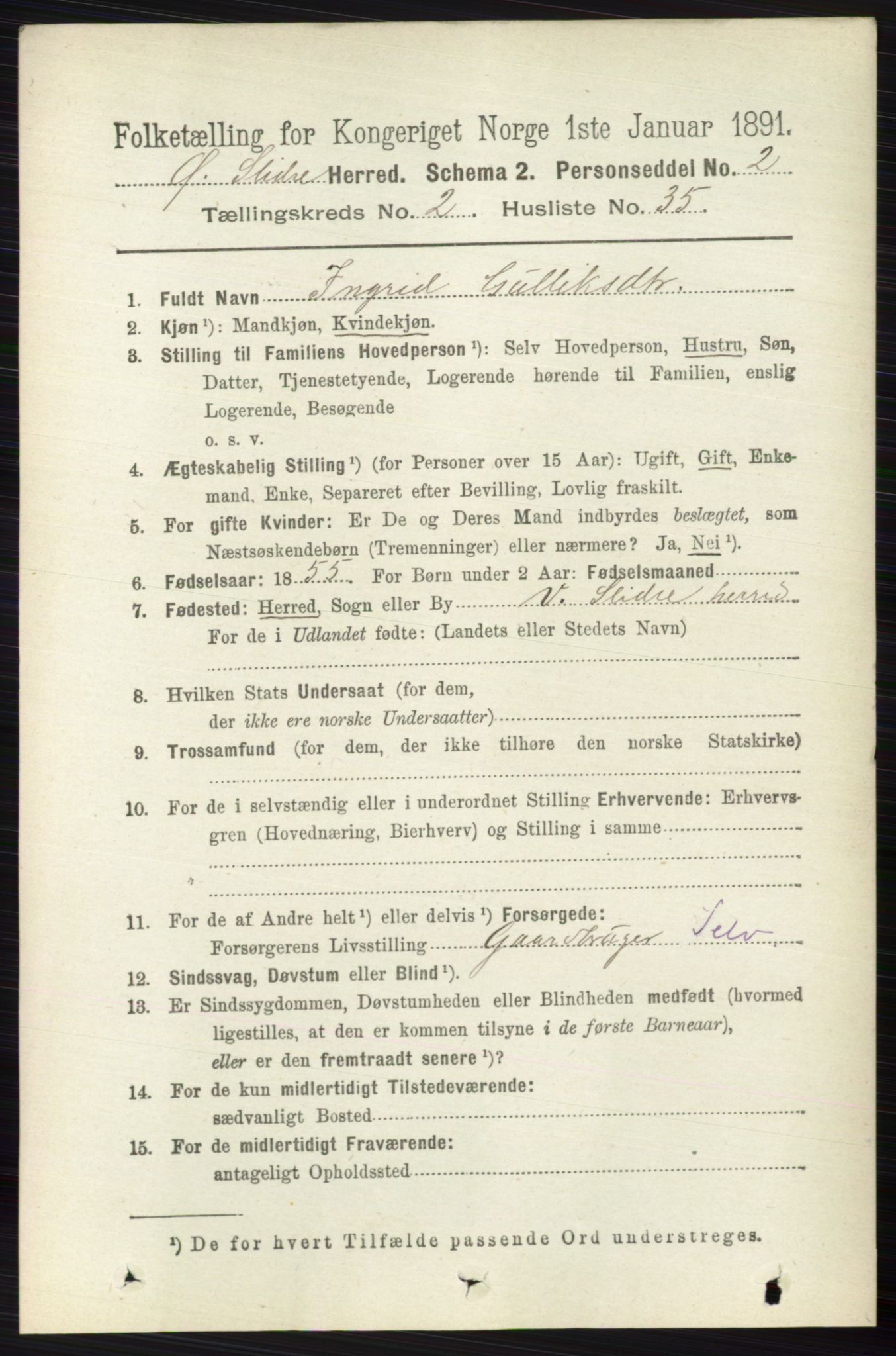 RA, 1891 census for 0544 Øystre Slidre, 1891, p. 443