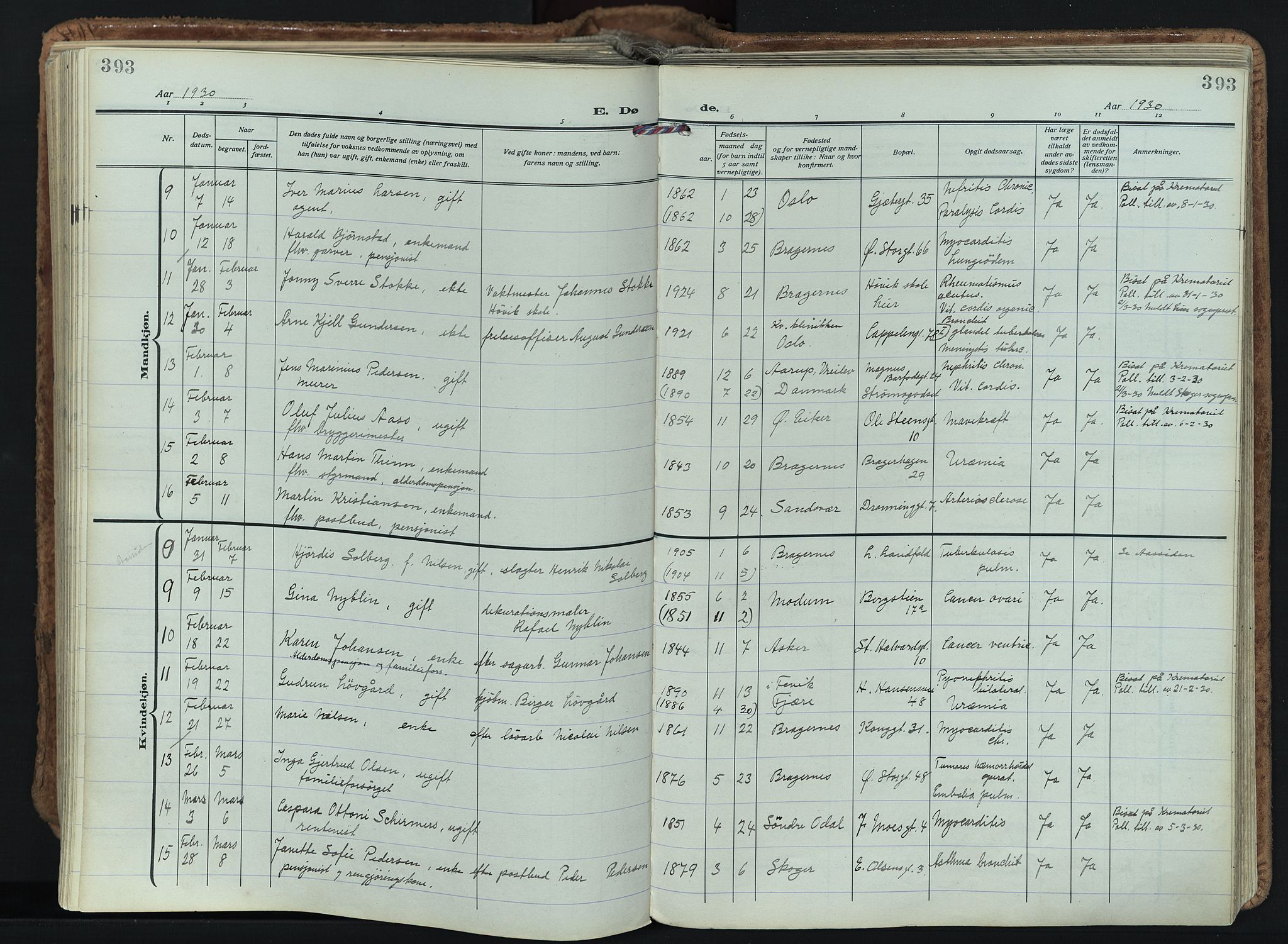 Bragernes kirkebøker, SAKO/A-6/F/Fb/L0011: Parish register (official) no. II 11, 1922-1945, p. 393