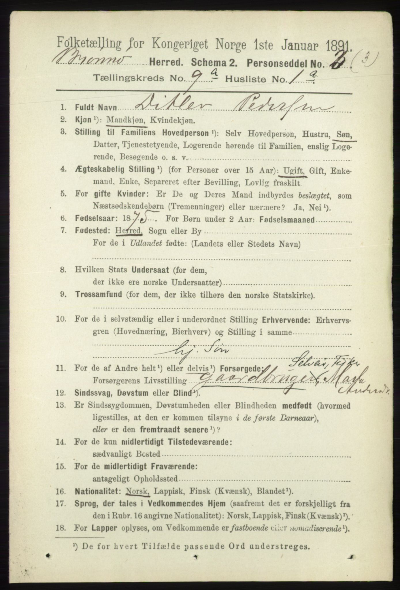 RA, 1891 census for 1814 Brønnøy, 1891, p. 4909