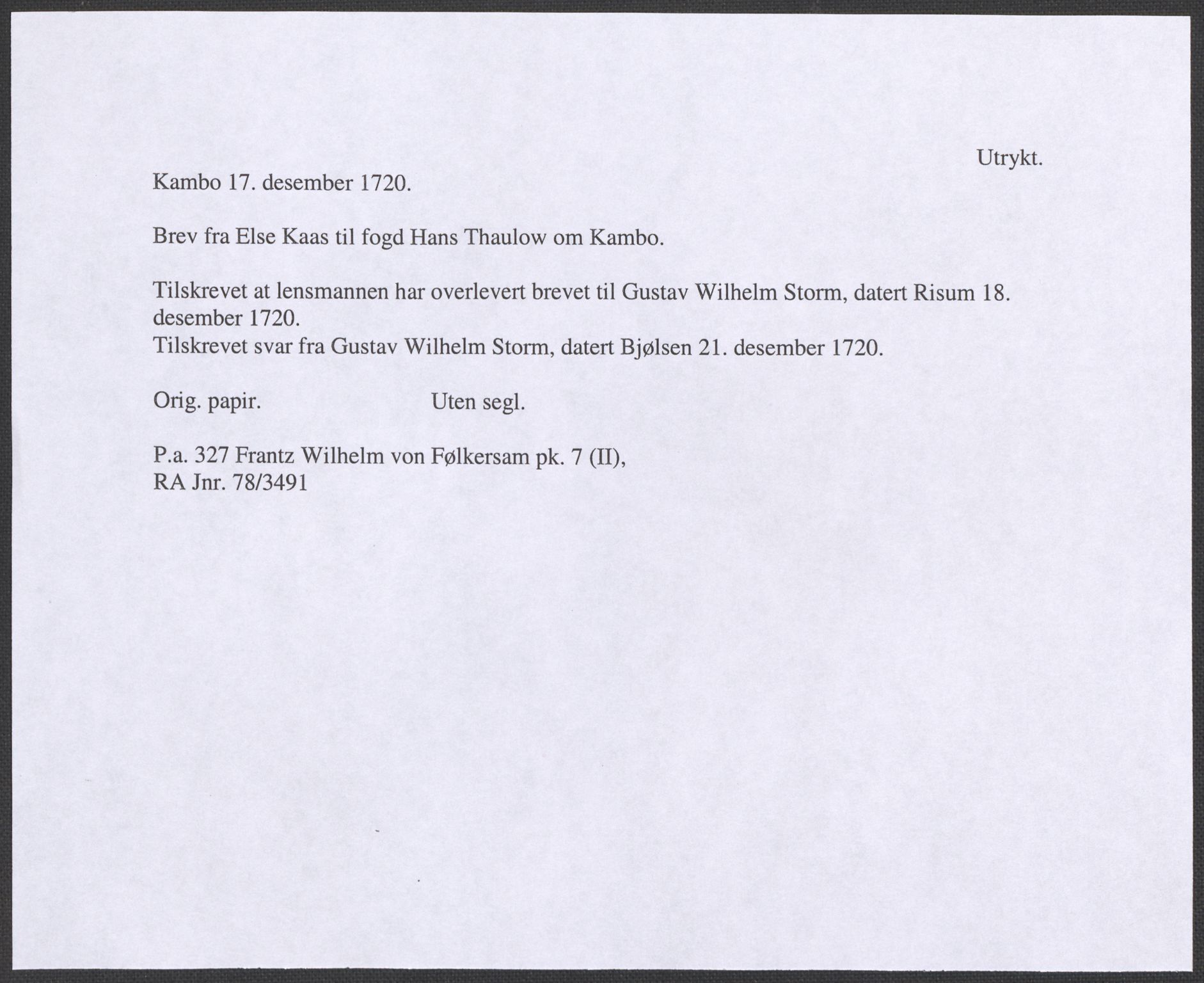 Riksarkivets diplomsamling, RA/EA-5965/F12/L0005: Pk. 7 (II), 1613-1721, p. 260