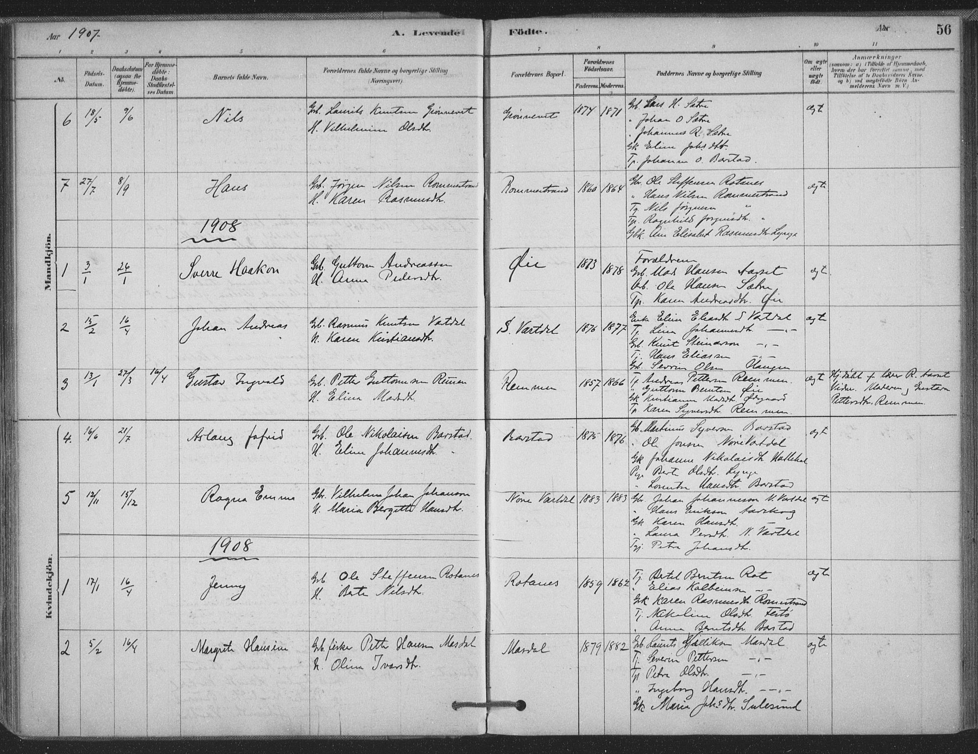 Ministerialprotokoller, klokkerbøker og fødselsregistre - Møre og Romsdal, AV/SAT-A-1454/514/L0199: Parish register (official) no. 514A01, 1878-1912, p. 56