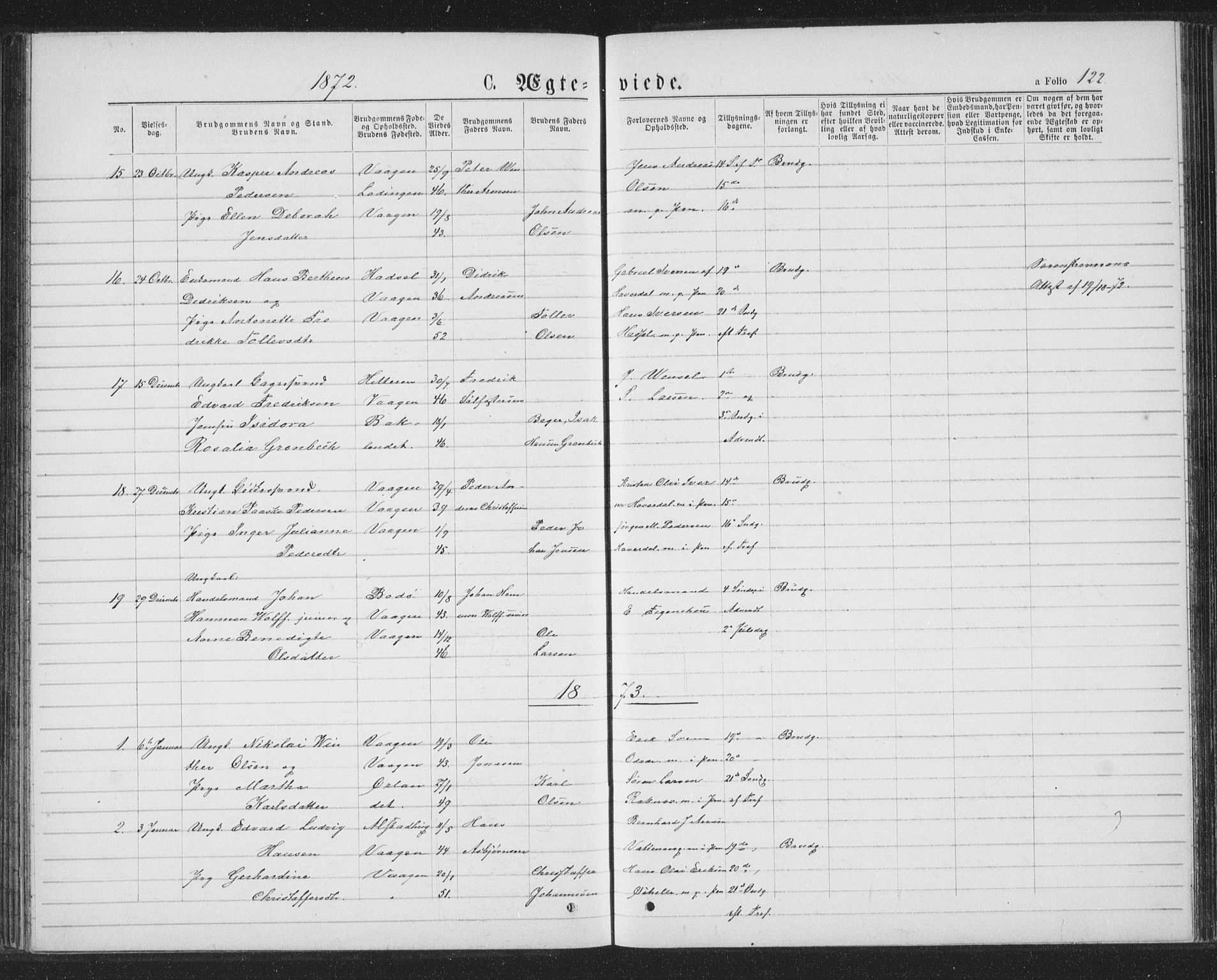 Ministerialprotokoller, klokkerbøker og fødselsregistre - Nordland, SAT/A-1459/874/L1074: Parish register (copy) no. 874C03, 1870-1876, p. 122