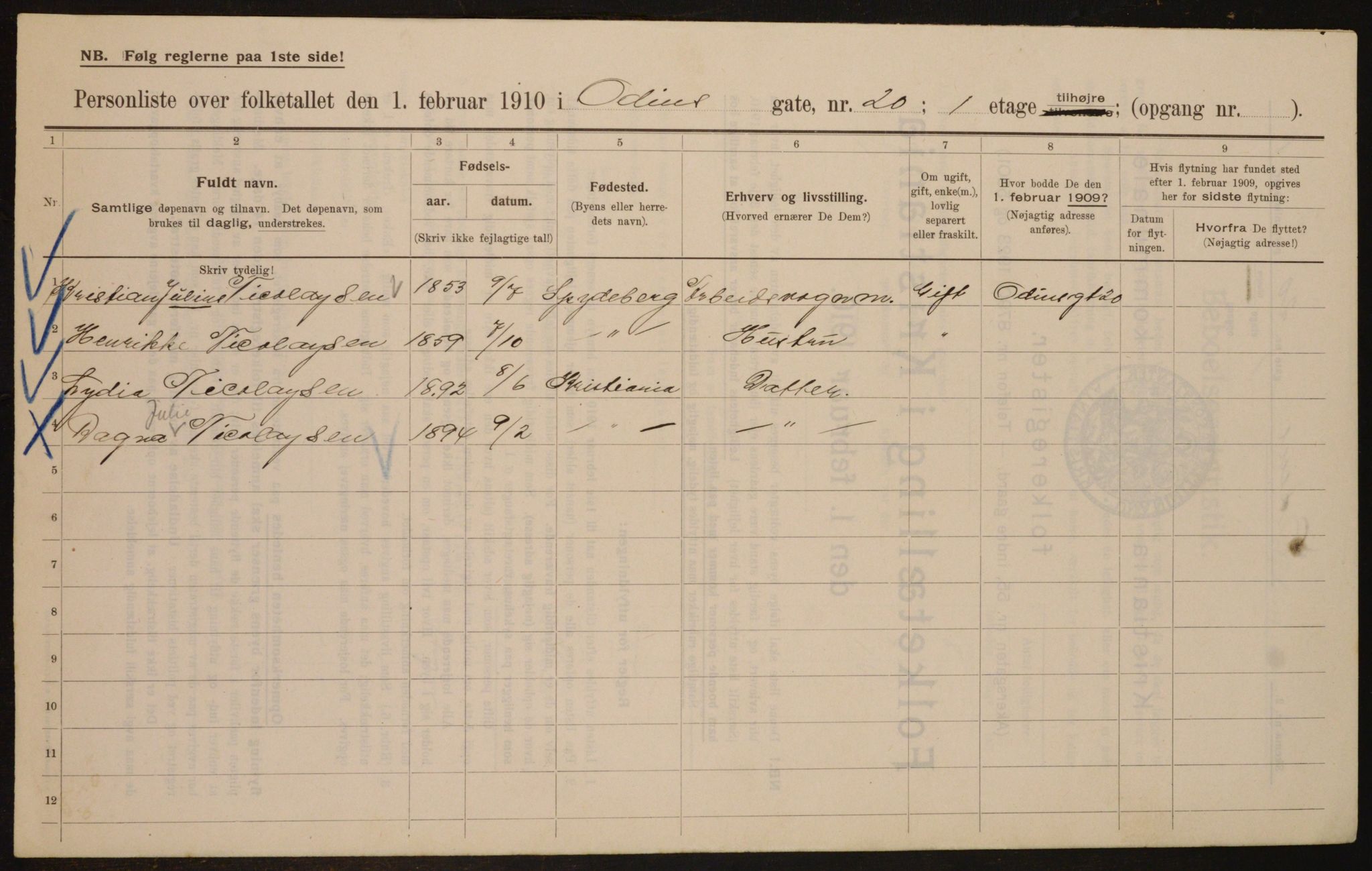 OBA, Municipal Census 1910 for Kristiania, 1910, p. 72288