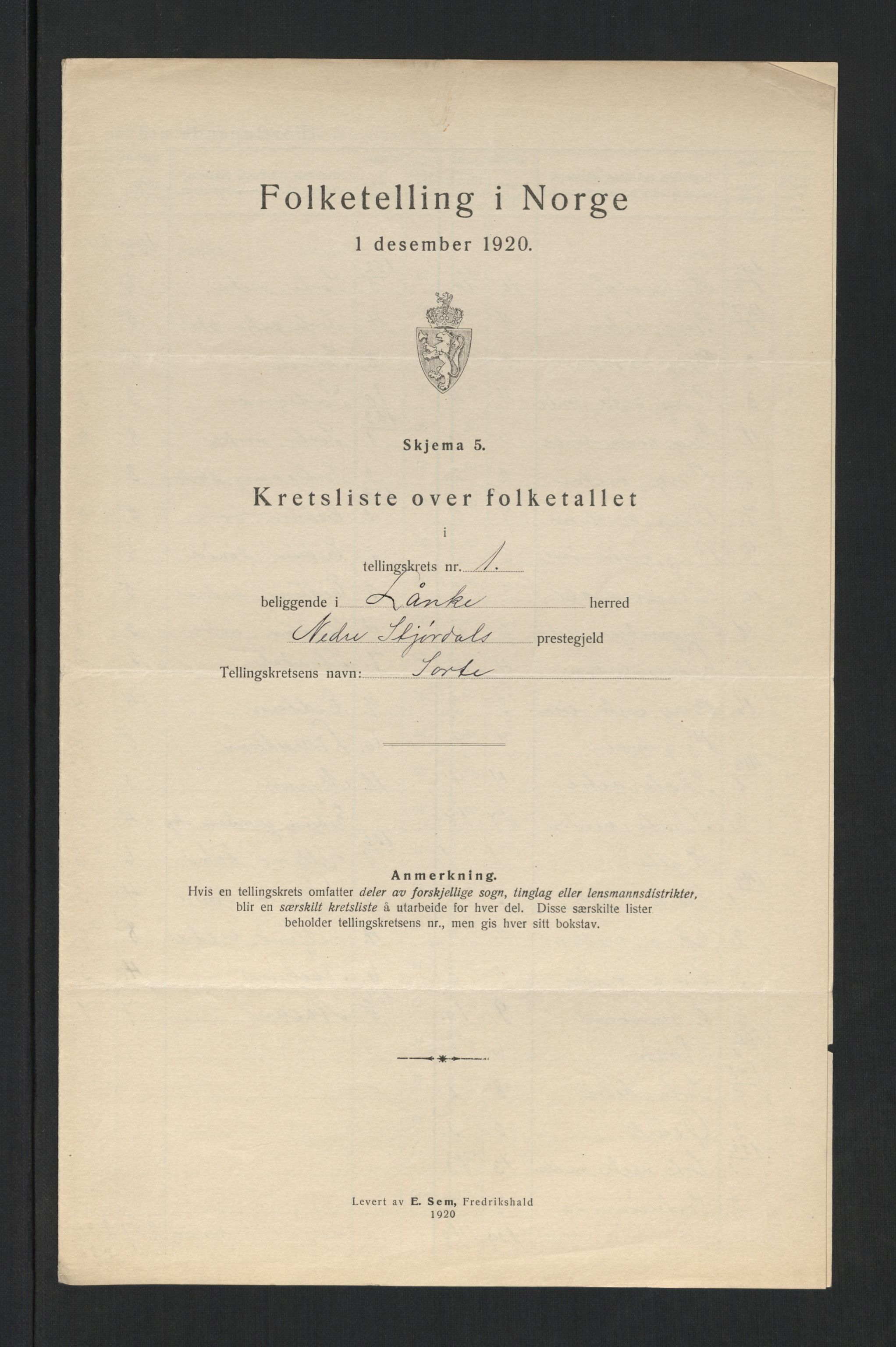 SAT, 1920 census for Lånke, 1920, p. 7