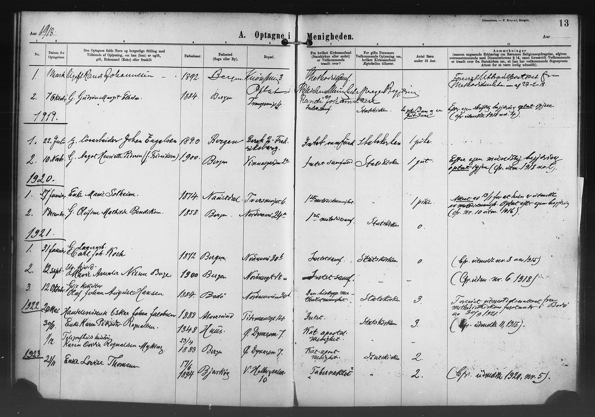 Nykirken Sokneprestembete, SAB/A-77101/H/Haa/L0054: Parish register (official) no. H 3, 1897-1943, p. 13