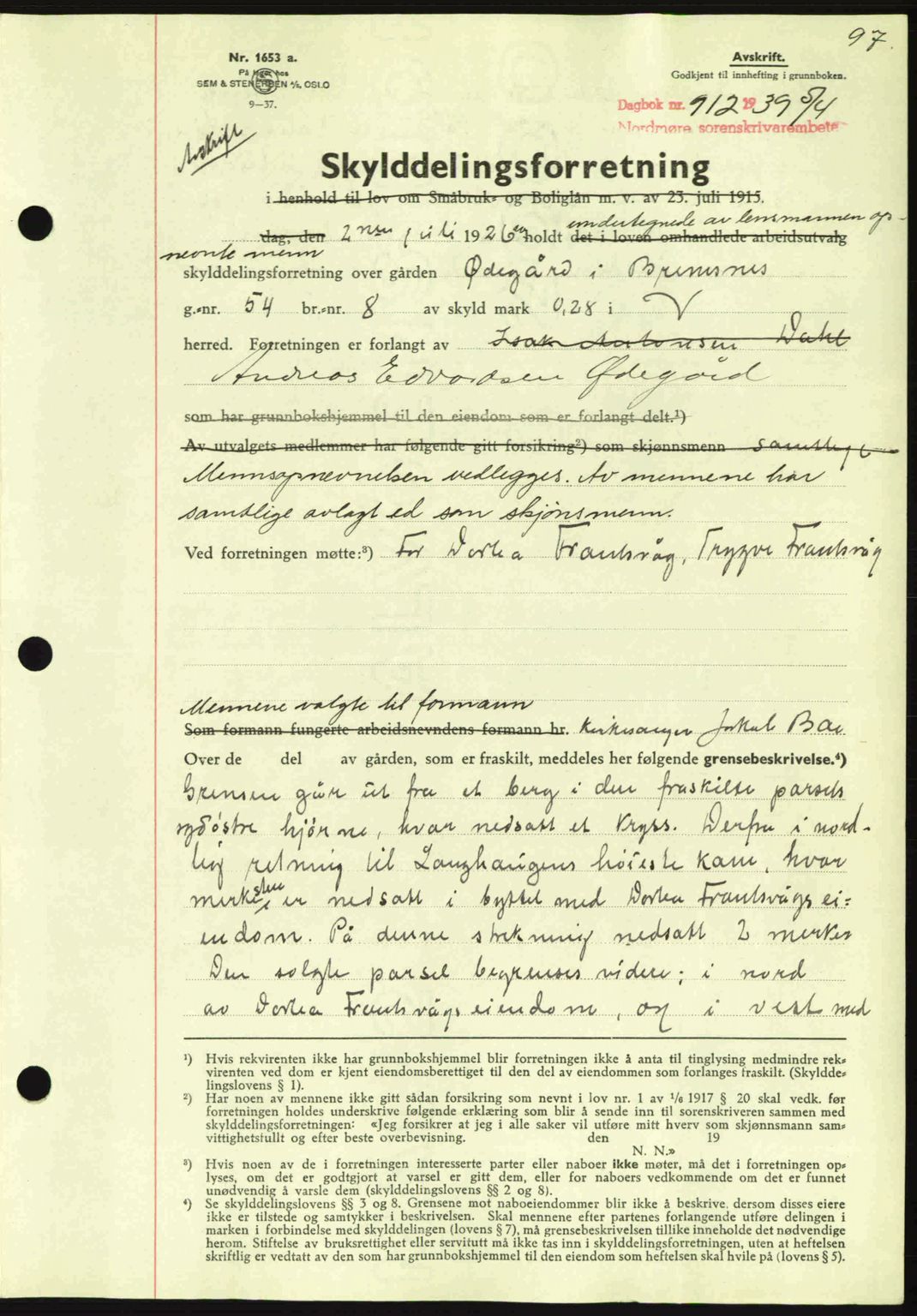 Nordmøre sorenskriveri, AV/SAT-A-4132/1/2/2Ca: Mortgage book no. A86, 1939-1939, Diary no: : 912/1939