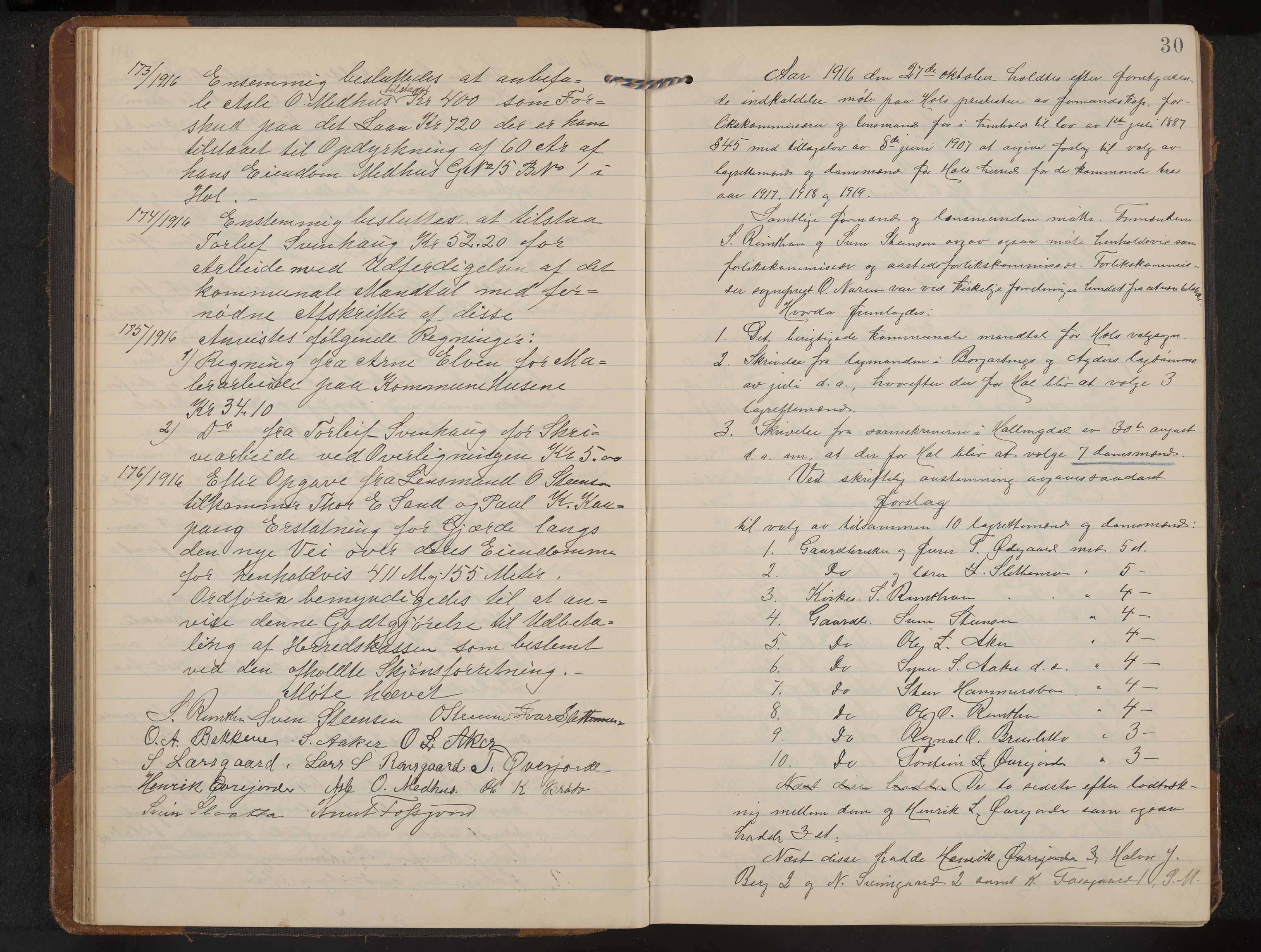 Hol formannskap og sentraladministrasjon, IKAK/0620021-1/A/L0006: Møtebok, 1916-1922, p. 30