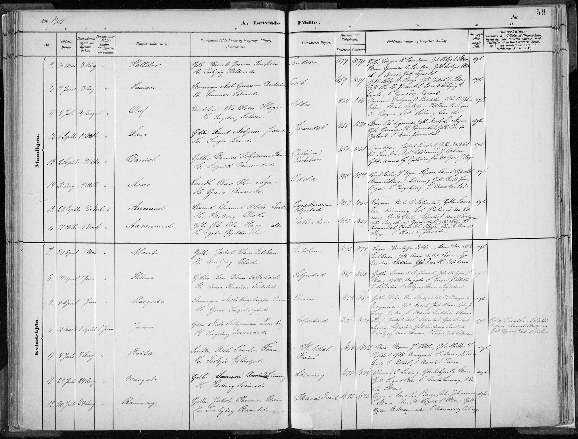 Odda Sokneprestembete, AV/SAB-A-77201/H/Haa: Parish register (official) no. A  3, 1882-1913, p. 59