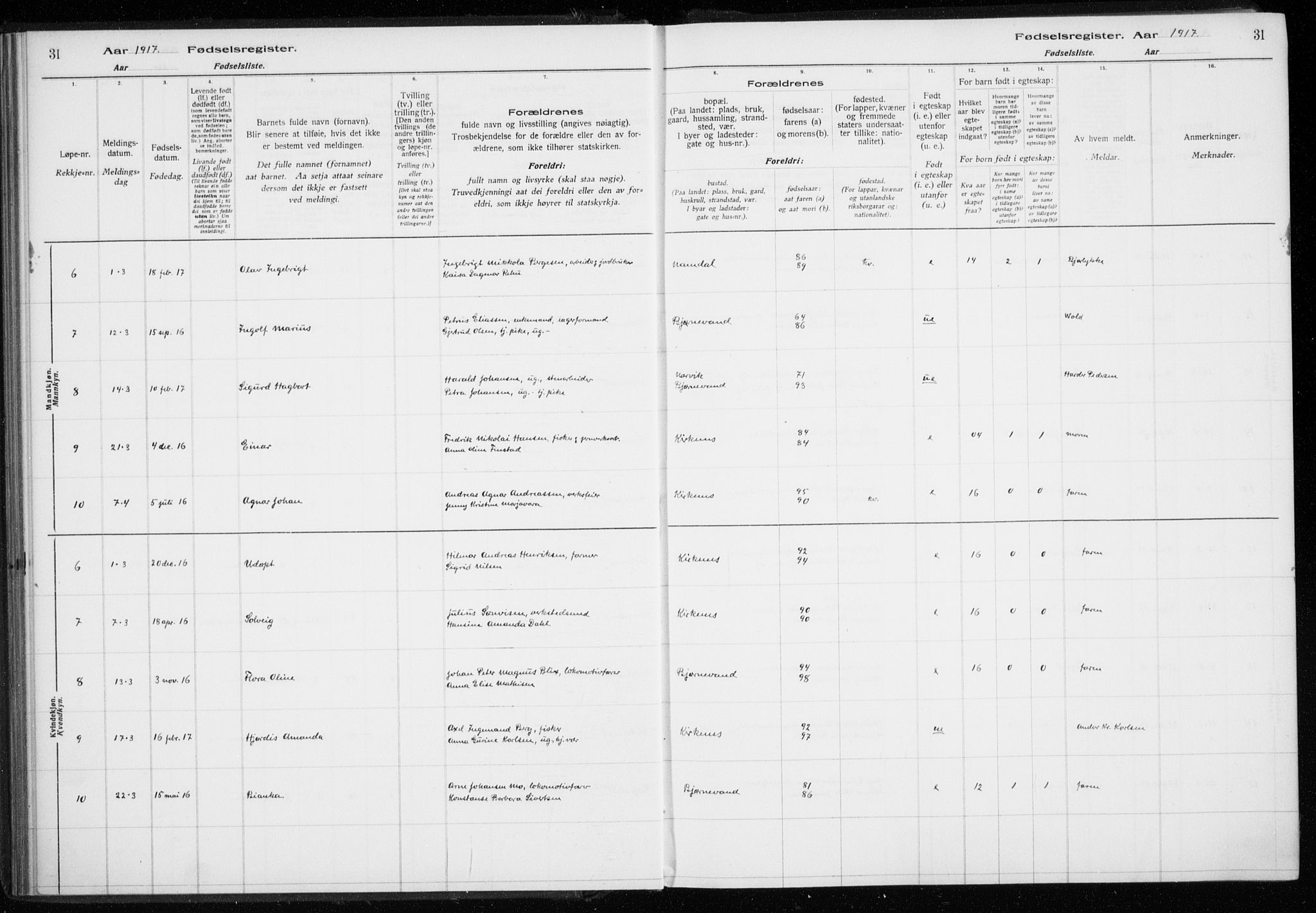 Sør-Varanger sokneprestkontor, AV/SATØ-S-1331/I/Ia/L0016: Birth register no. 16, 1915-1925, p. 31