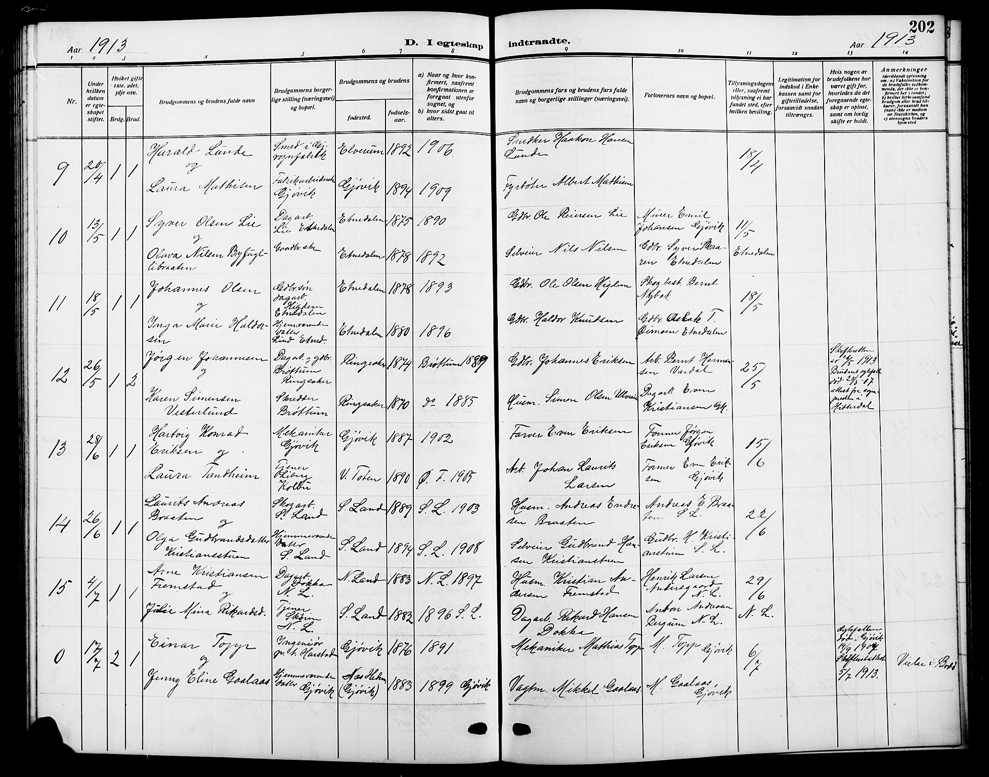 Vardal prestekontor, SAH/PREST-100/H/Ha/Hab/L0014: Parish register (copy) no. 14, 1911-1922, p. 202