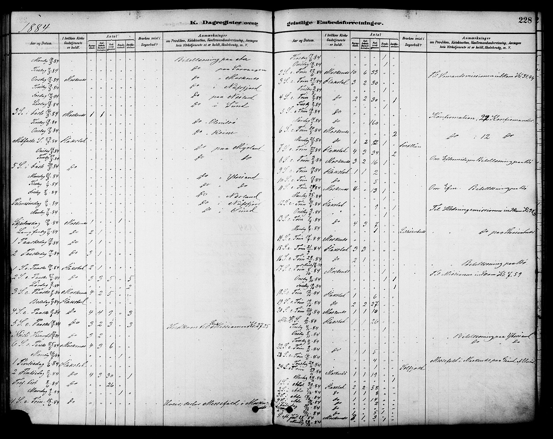 Ministerialprotokoller, klokkerbøker og fødselsregistre - Nordland, AV/SAT-A-1459/885/L1204: Parish register (official) no. 885A05, 1878-1892, p. 228