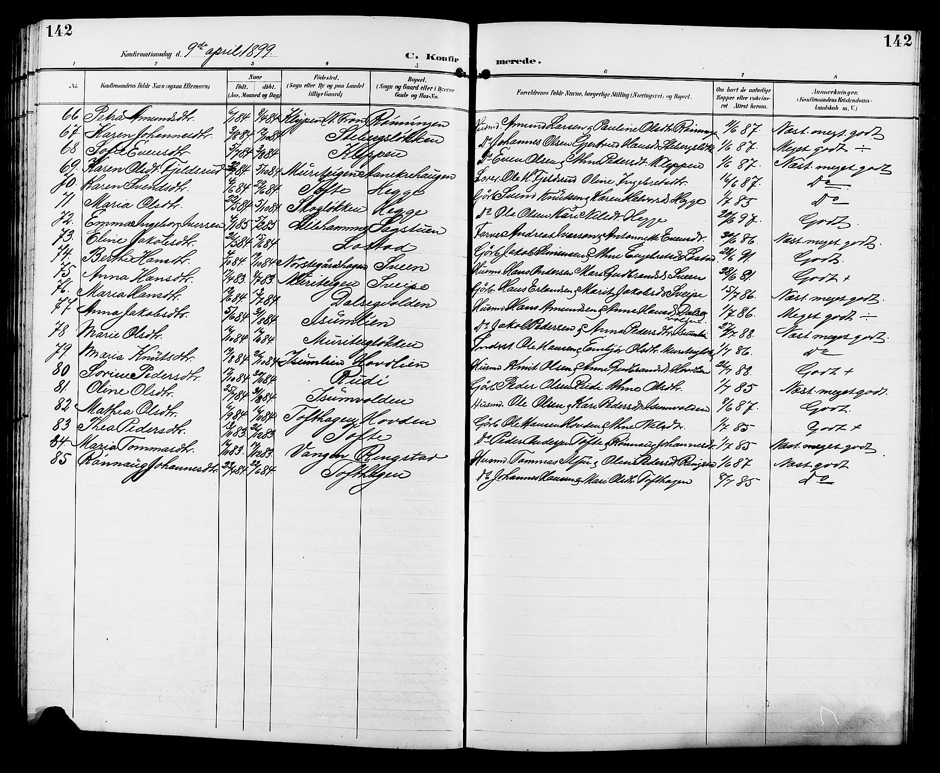 Sør-Fron prestekontor, SAH/PREST-010/H/Ha/Hab/L0004: Parish register (copy) no. 4, 1896-1911, p. 142