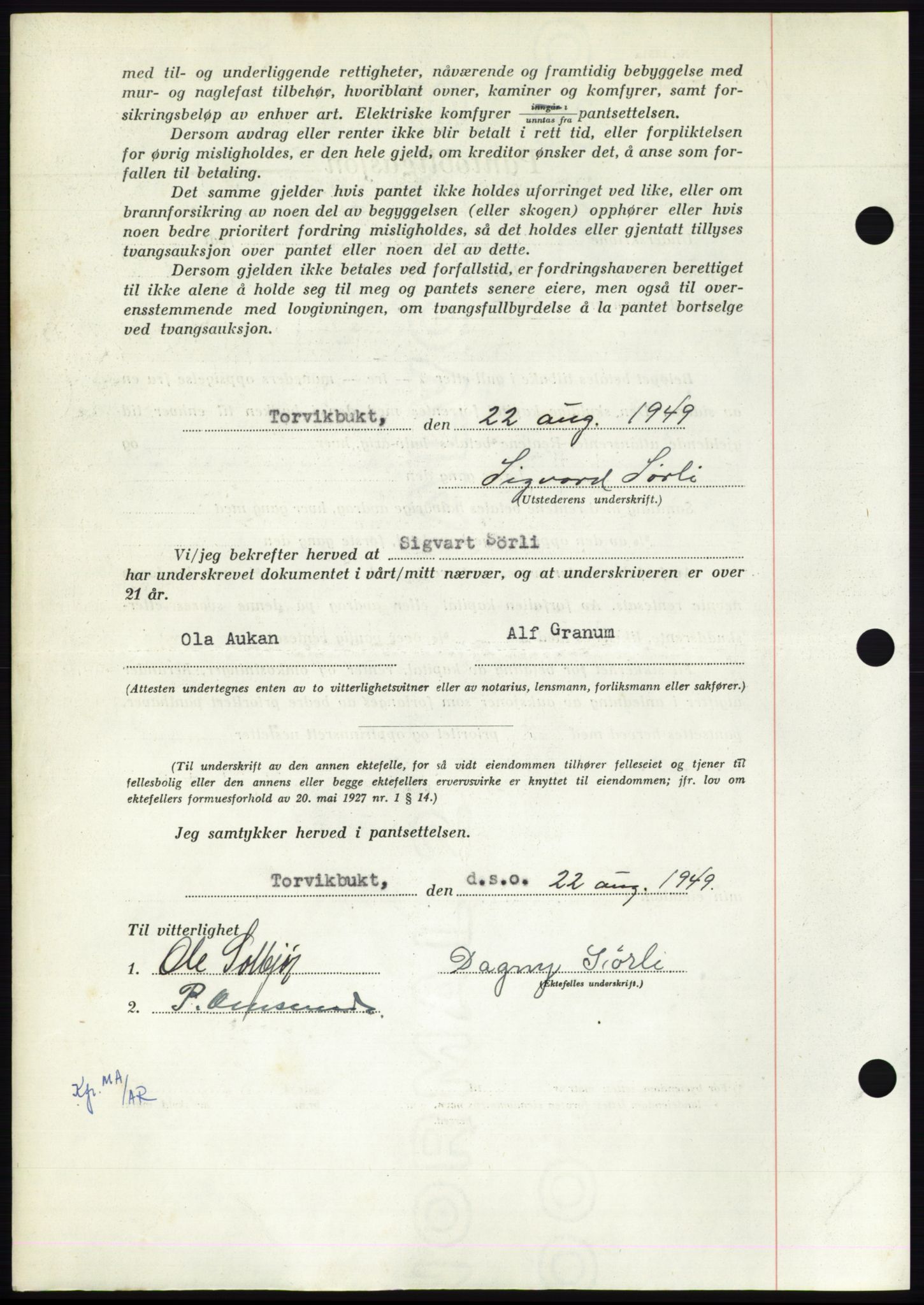 Nordmøre sorenskriveri, AV/SAT-A-4132/1/2/2Ca: Mortgage book no. B102, 1949-1949, Diary no: : 2312/1949