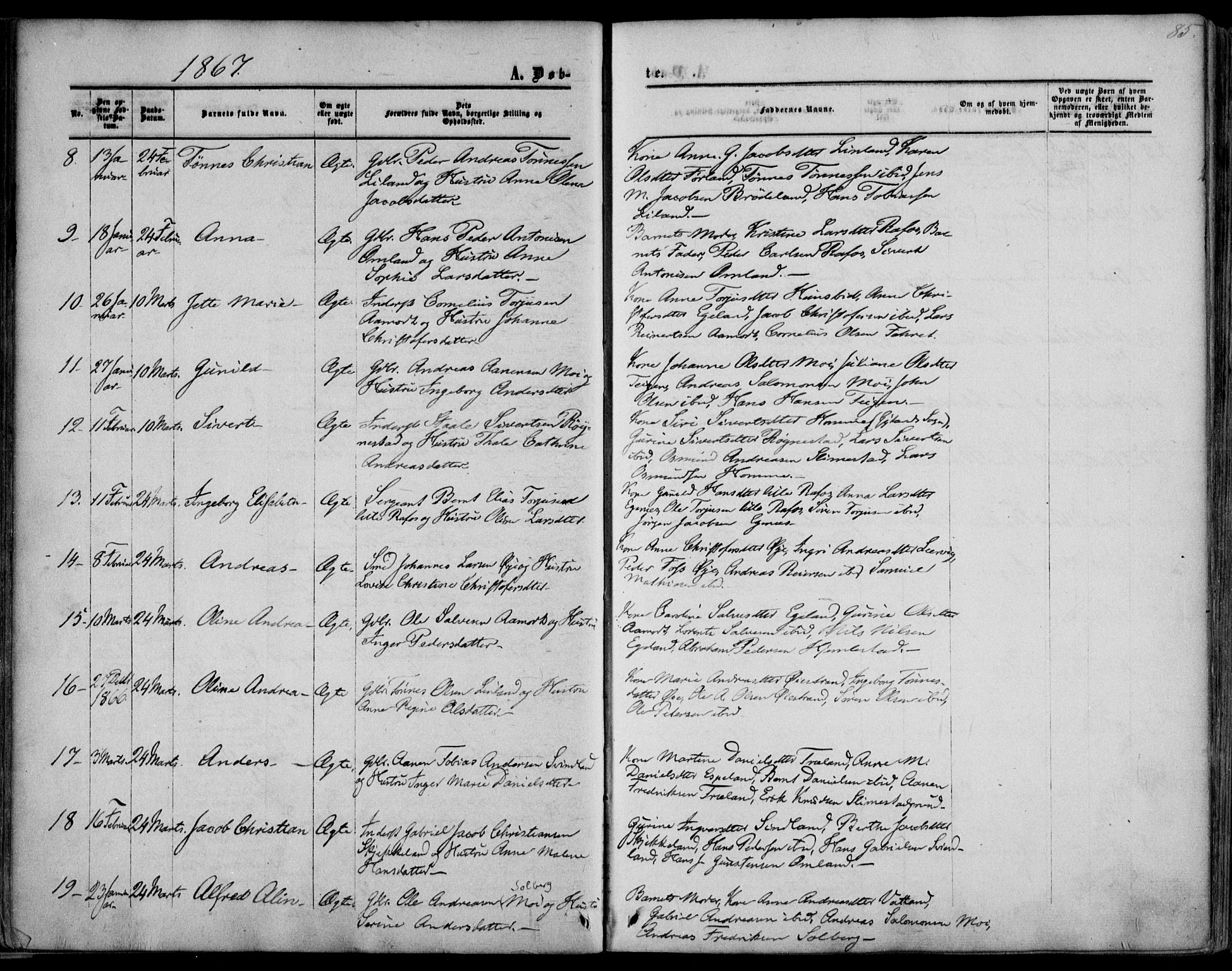 Kvinesdal sokneprestkontor, AV/SAK-1111-0026/F/Fa/Fab/L0006: Parish register (official) no. A 6, 1857-1869, p. 85