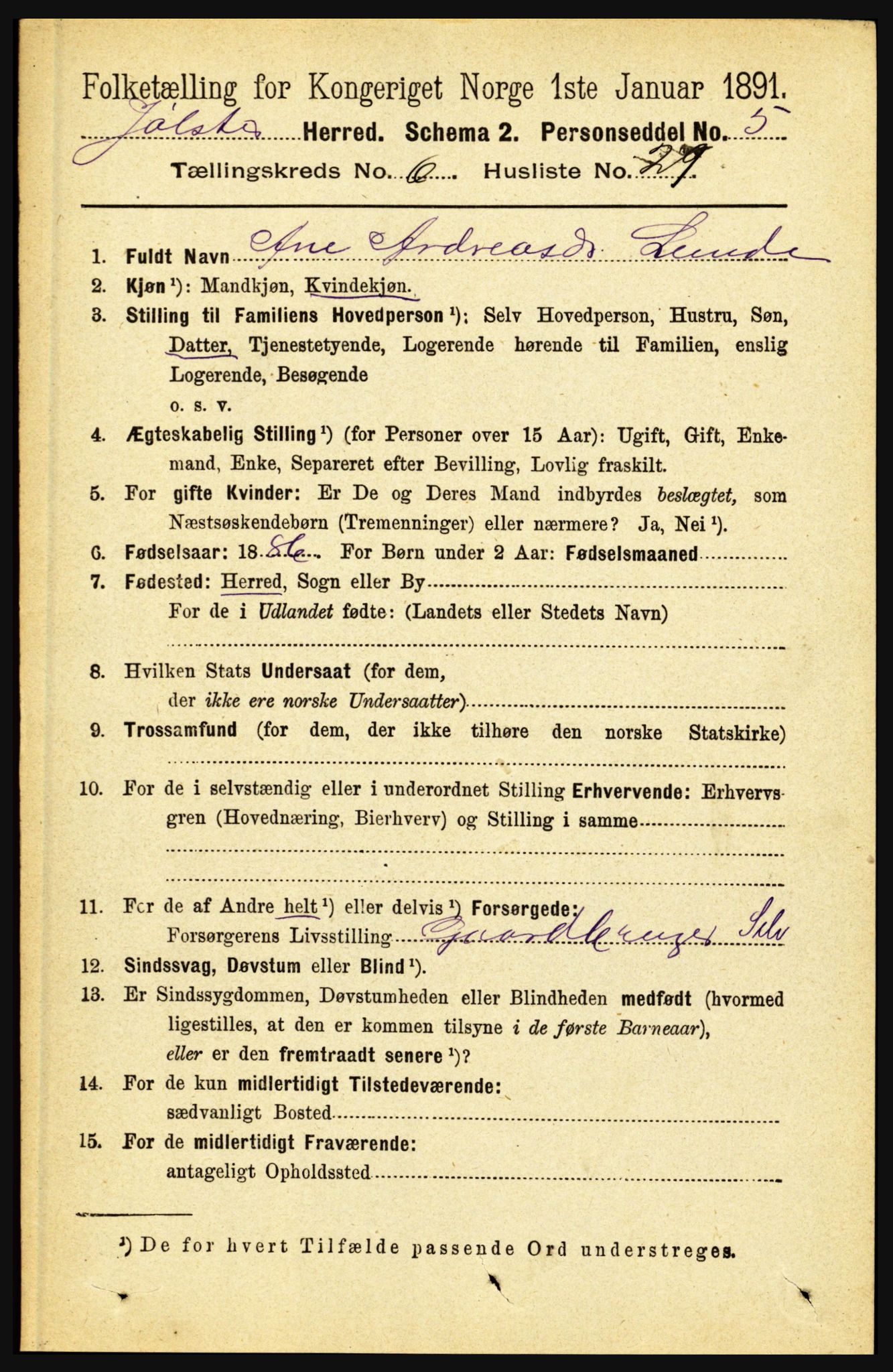 RA, 1891 census for 1431 Jølster, 1891, p. 2392