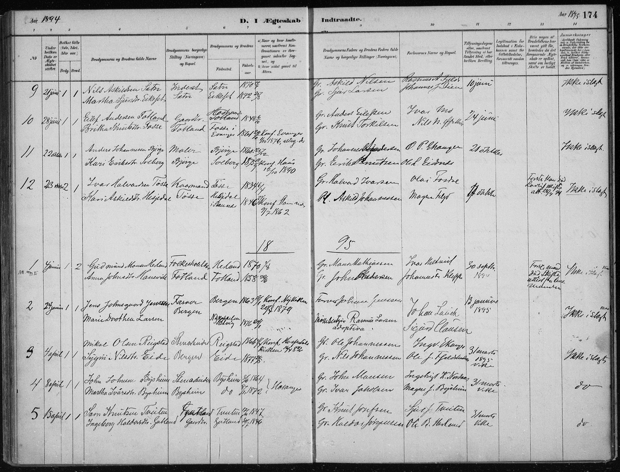 Hosanger sokneprestembete, AV/SAB-A-75801/H/Haa: Parish register (official) no. B  1, 1880-1896, p. 174