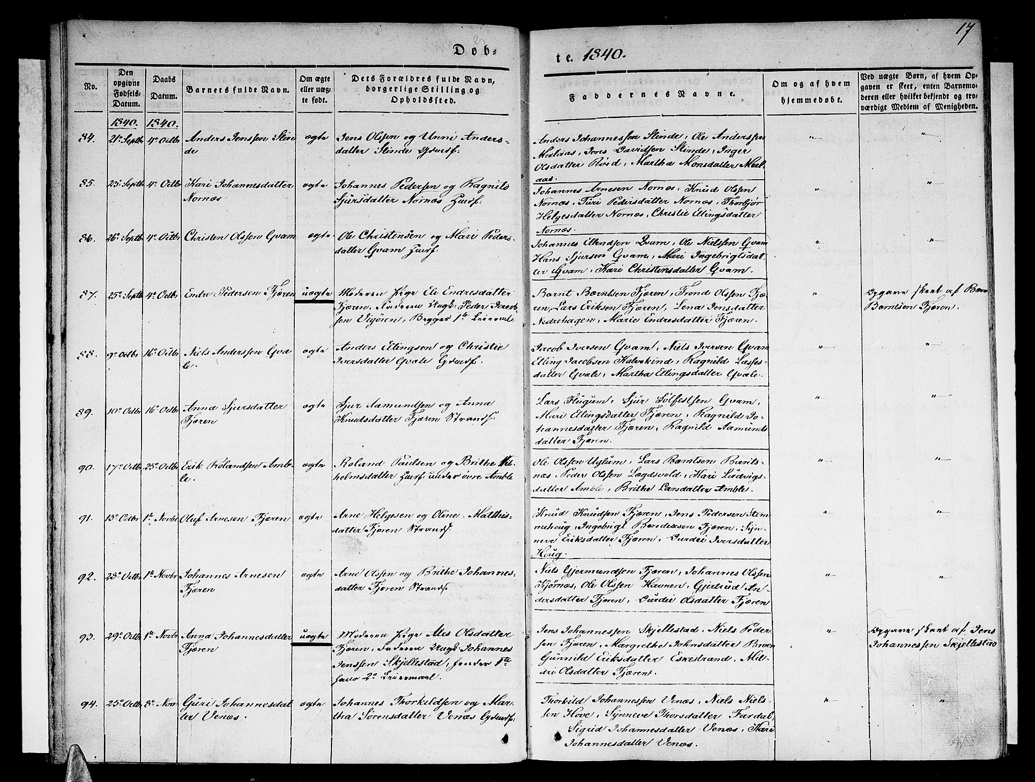 Sogndal sokneprestembete, SAB/A-81301/H/Haa/Haaa/L0011: Parish register (official) no. A 11, 1839-1847, p. 17