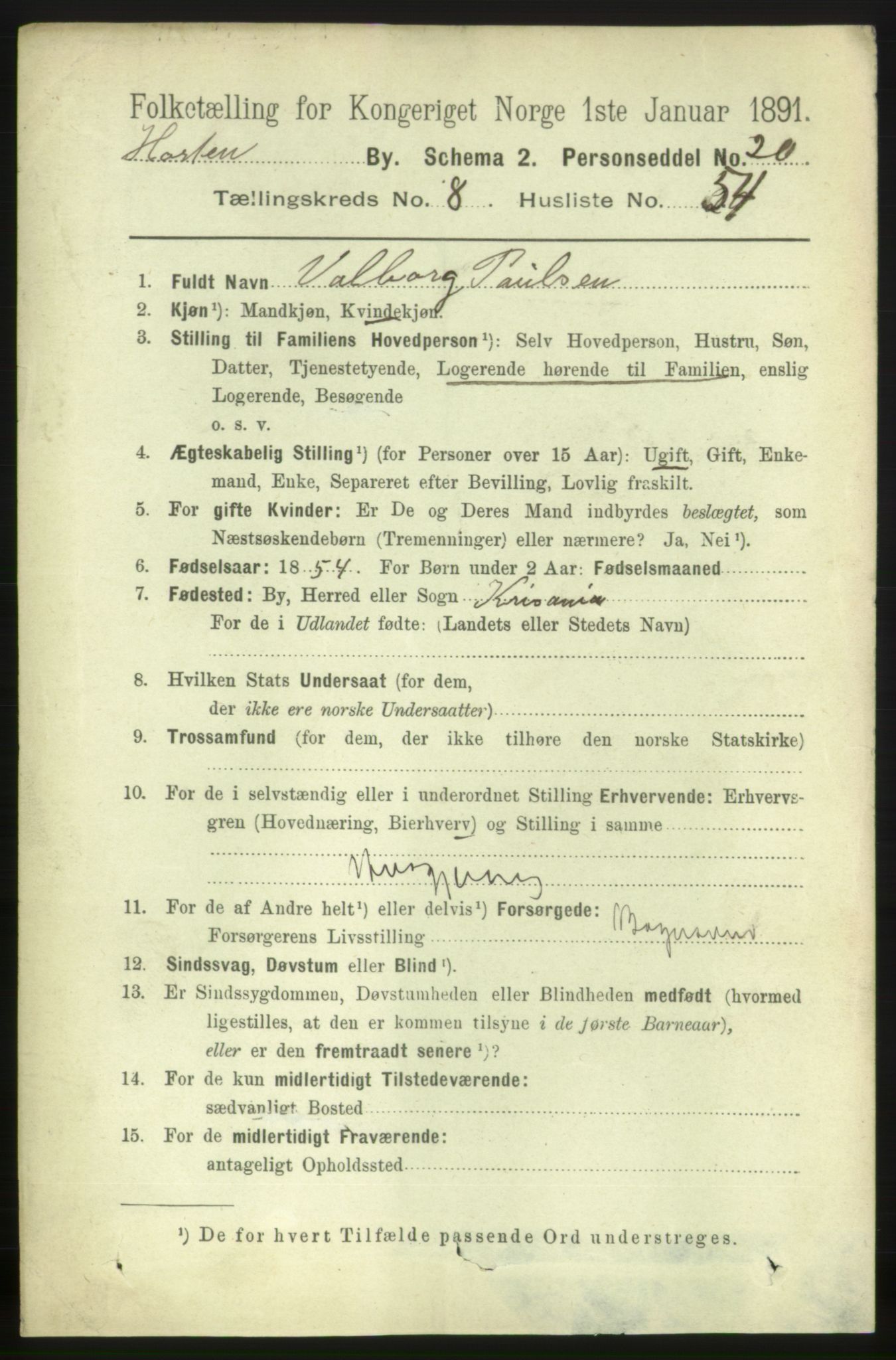 RA, 1891 census for 0703 Horten, 1891, p. 5527