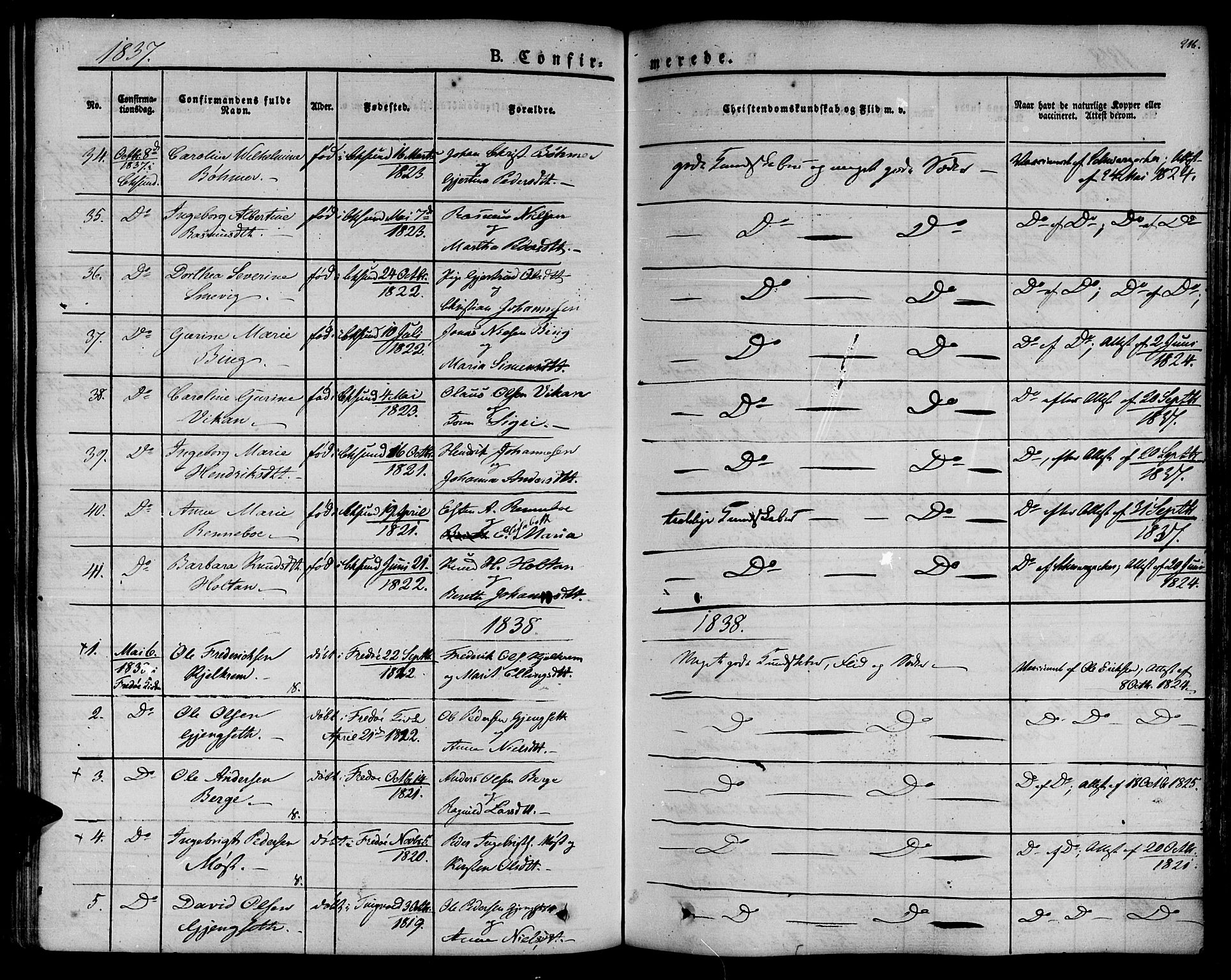 Ministerialprotokoller, klokkerbøker og fødselsregistre - Møre og Romsdal, SAT/A-1454/572/L0843: Parish register (official) no. 572A06, 1832-1842, p. 216