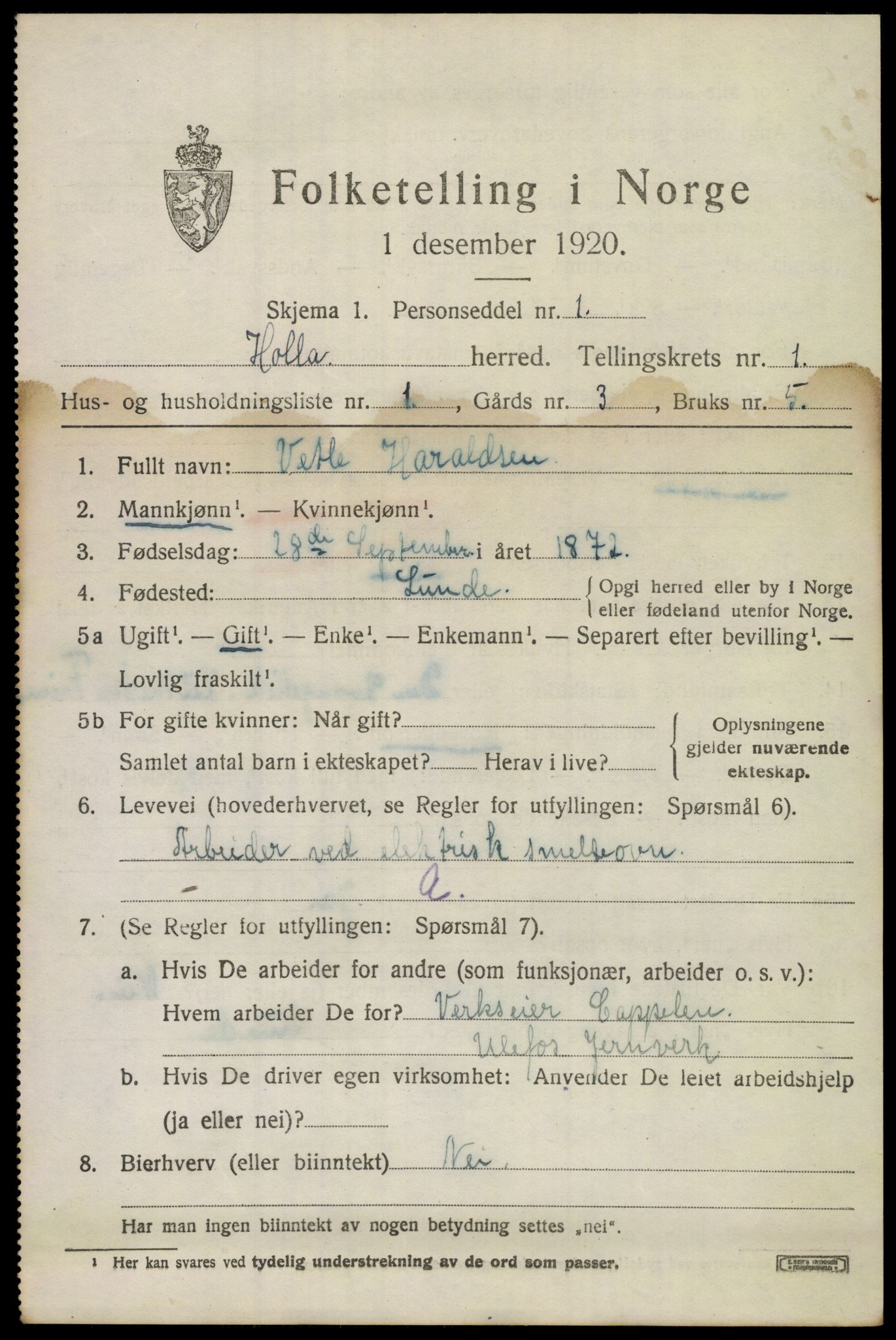 SAKO, 1920 census for Holla, 1920, p. 1395