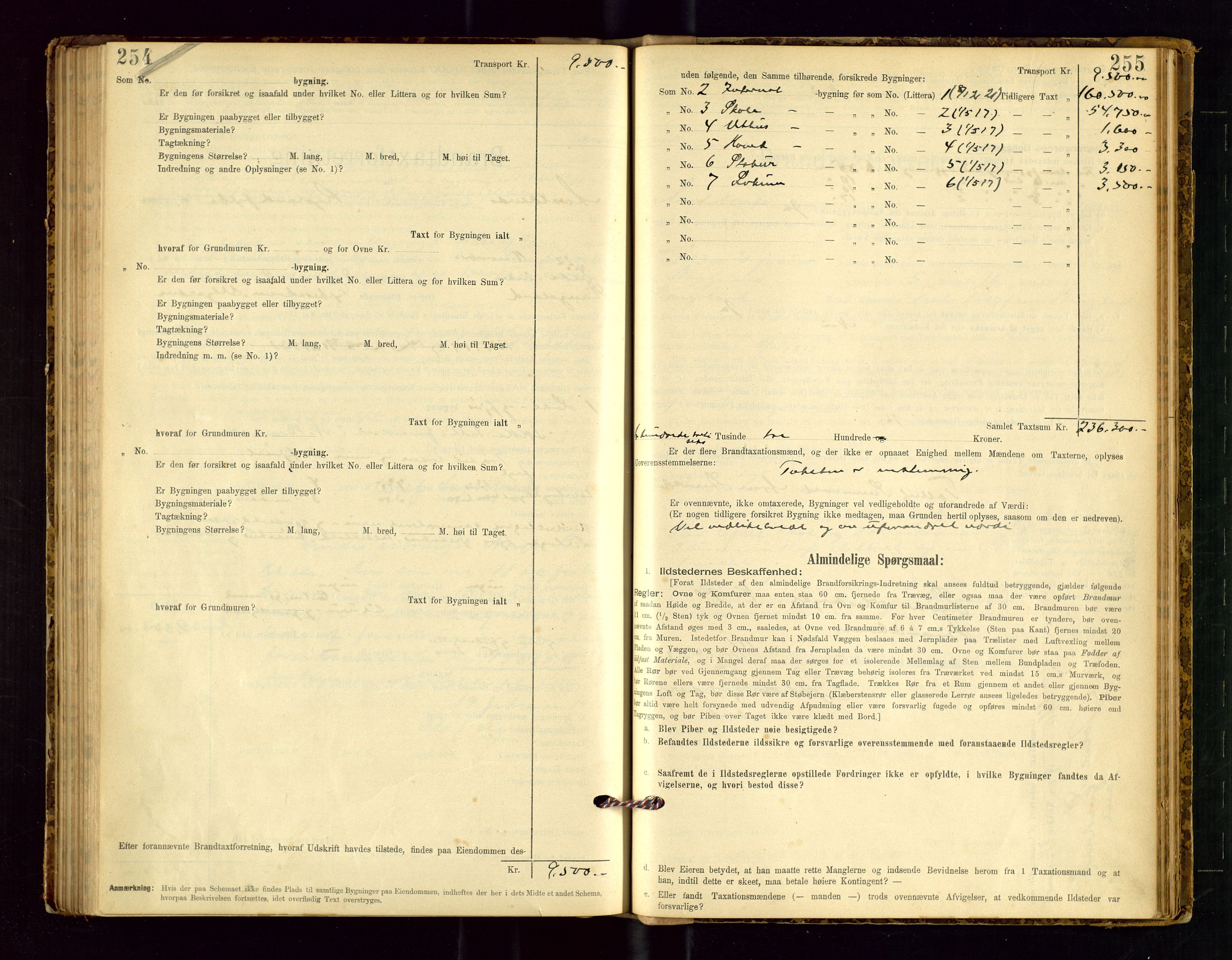 Avaldsnes lensmannskontor, SAST/A-100286/Gob/L0001: "Brandtaxationsprotokol for Avaldsnes Lensmandsdistrikt Ryfylke Fogderi", 1894-1925, p. 254-255