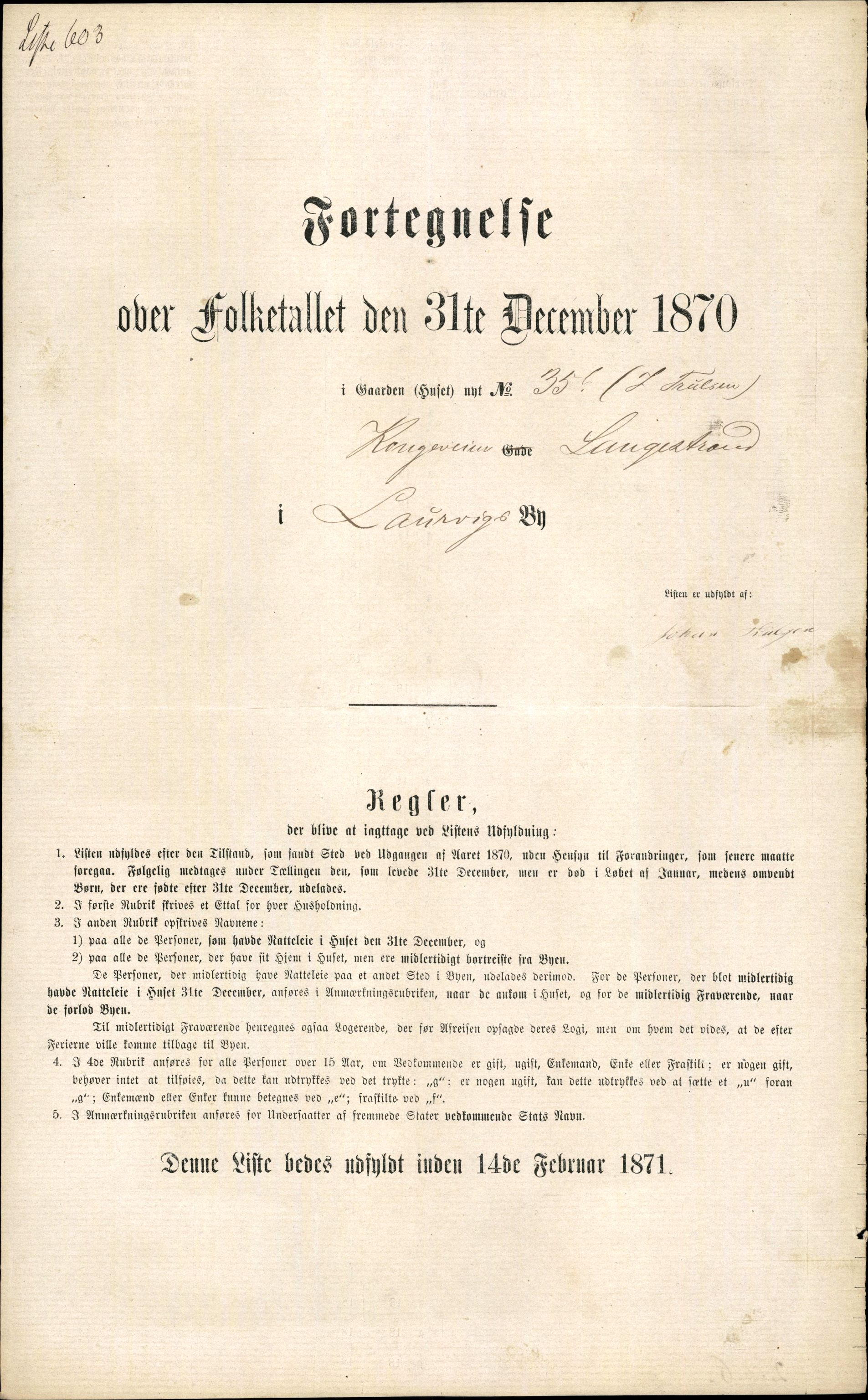 RA, 1870 census for 0707 Larvik, 1870, p. 1227