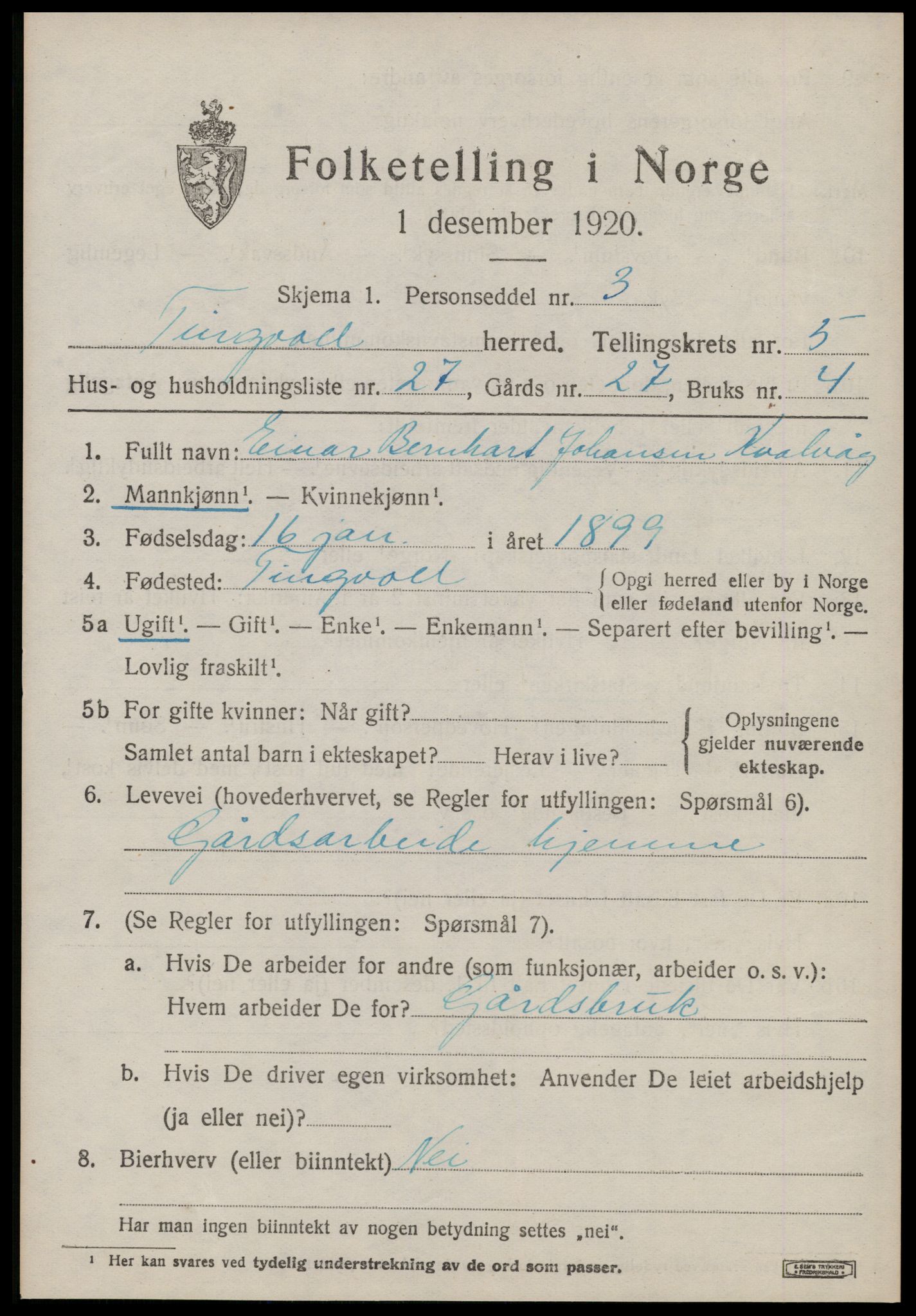 SAT, 1920 census for Tingvoll, 1920, p. 2532