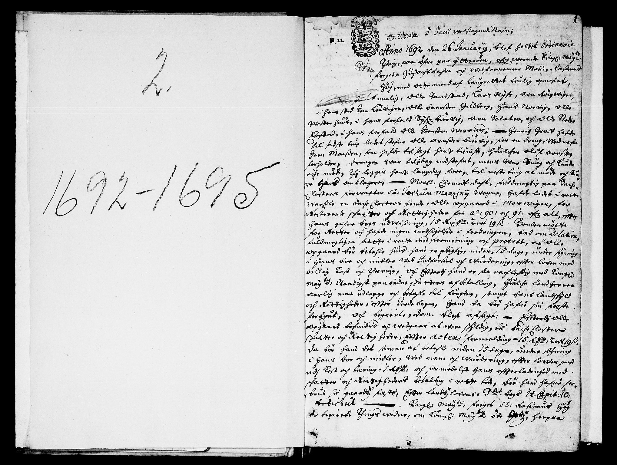 Inderøy sorenskriveri, SAT/A-4147/1/1/1A/L0002: Tingbok, 1692-1695, p. 0b-1a