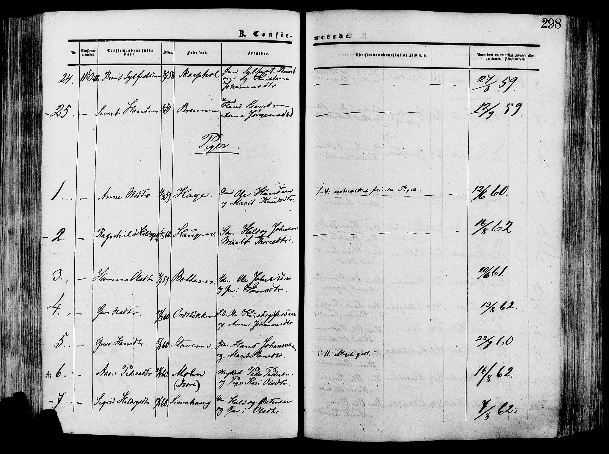 Lesja prestekontor, SAH/PREST-068/H/Ha/Haa/L0008: Parish register (official) no. 8, 1854-1880, p. 298