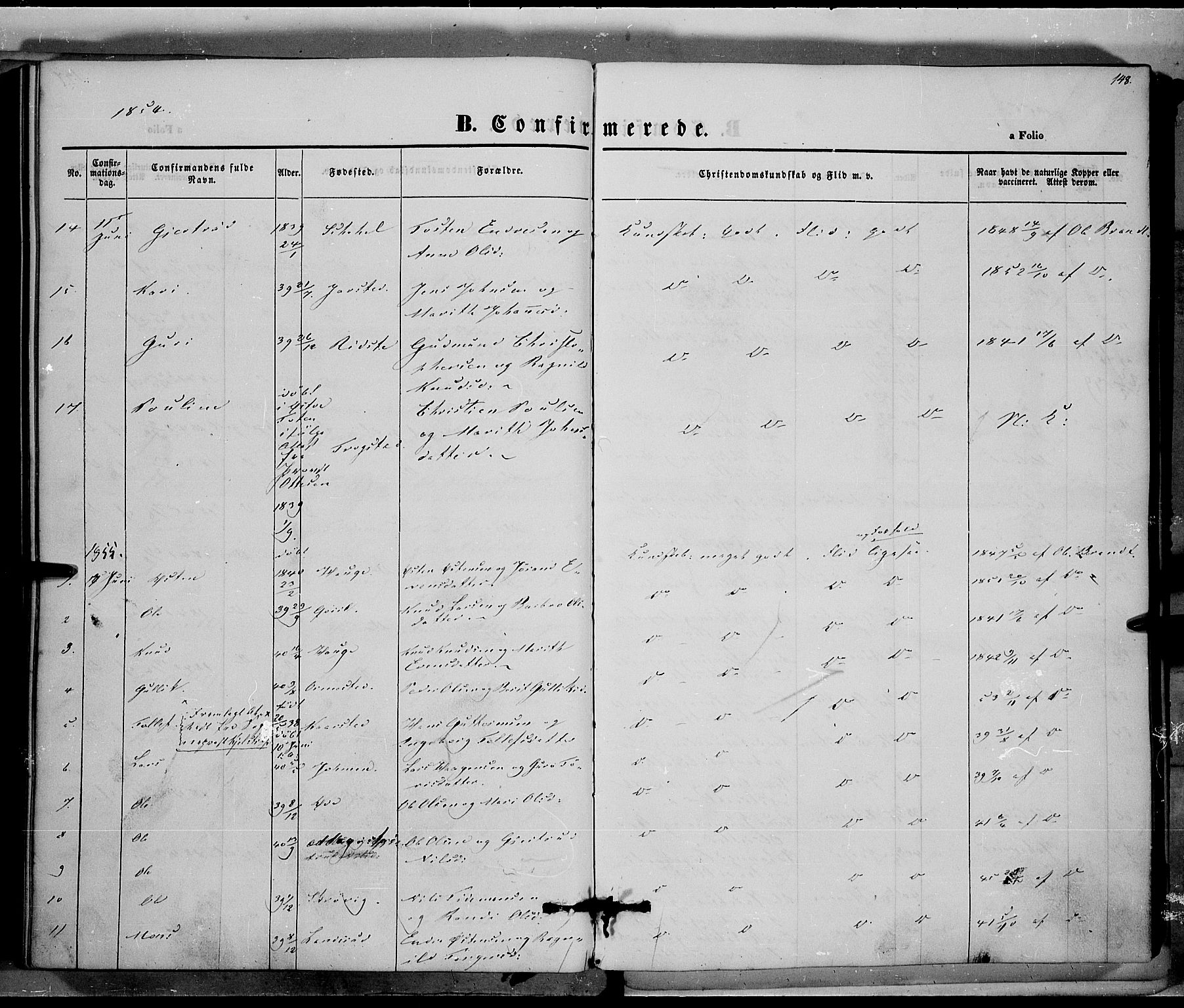 Vestre Slidre prestekontor, AV/SAH-PREST-136/H/Ha/Haa/L0001: Parish register (official) no. 1, 1844-1855, p. 148