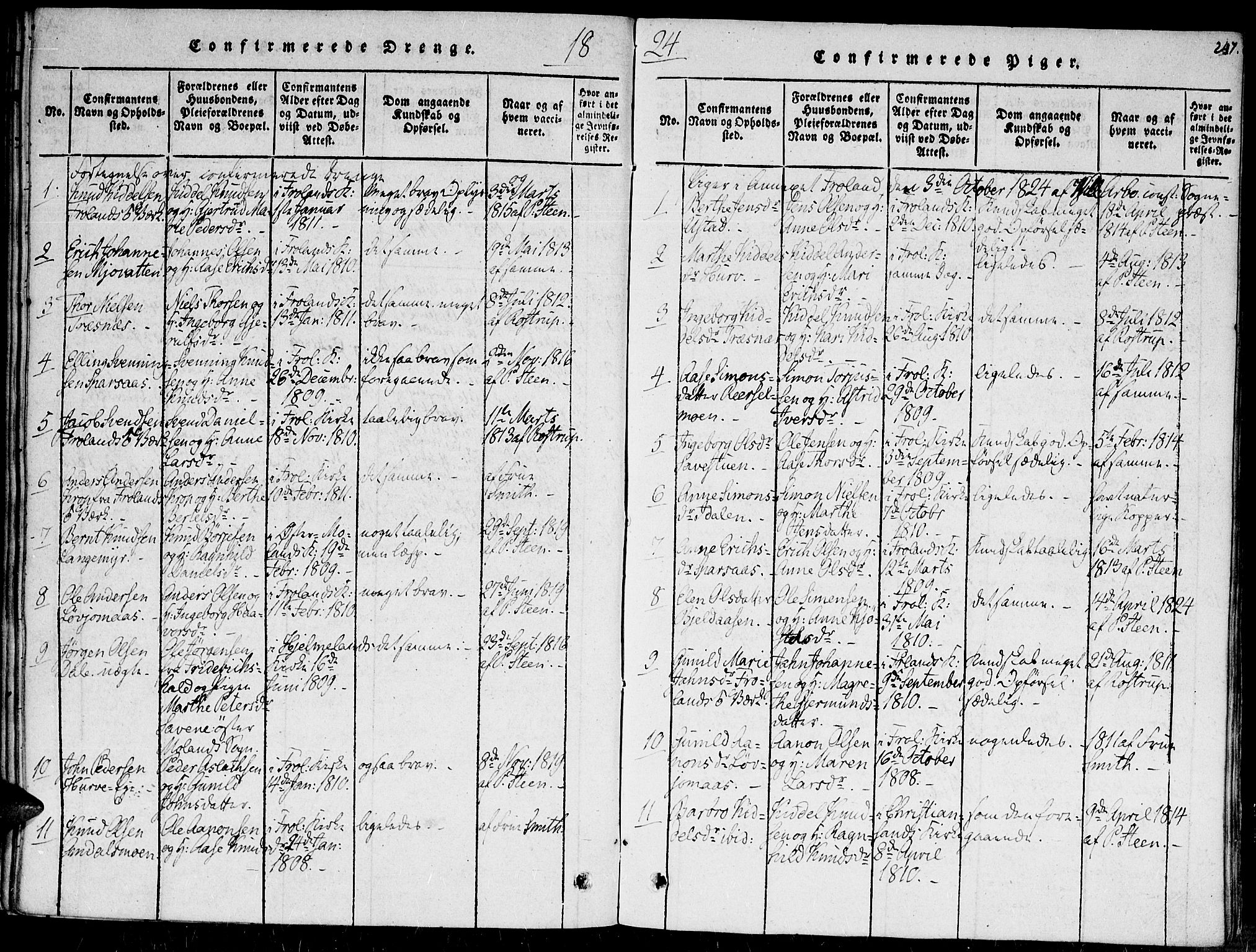 Fjære sokneprestkontor, SAK/1111-0011/F/Fa/L0001: Parish register (official) no. A 1 /2, 1816-1826, p. 247