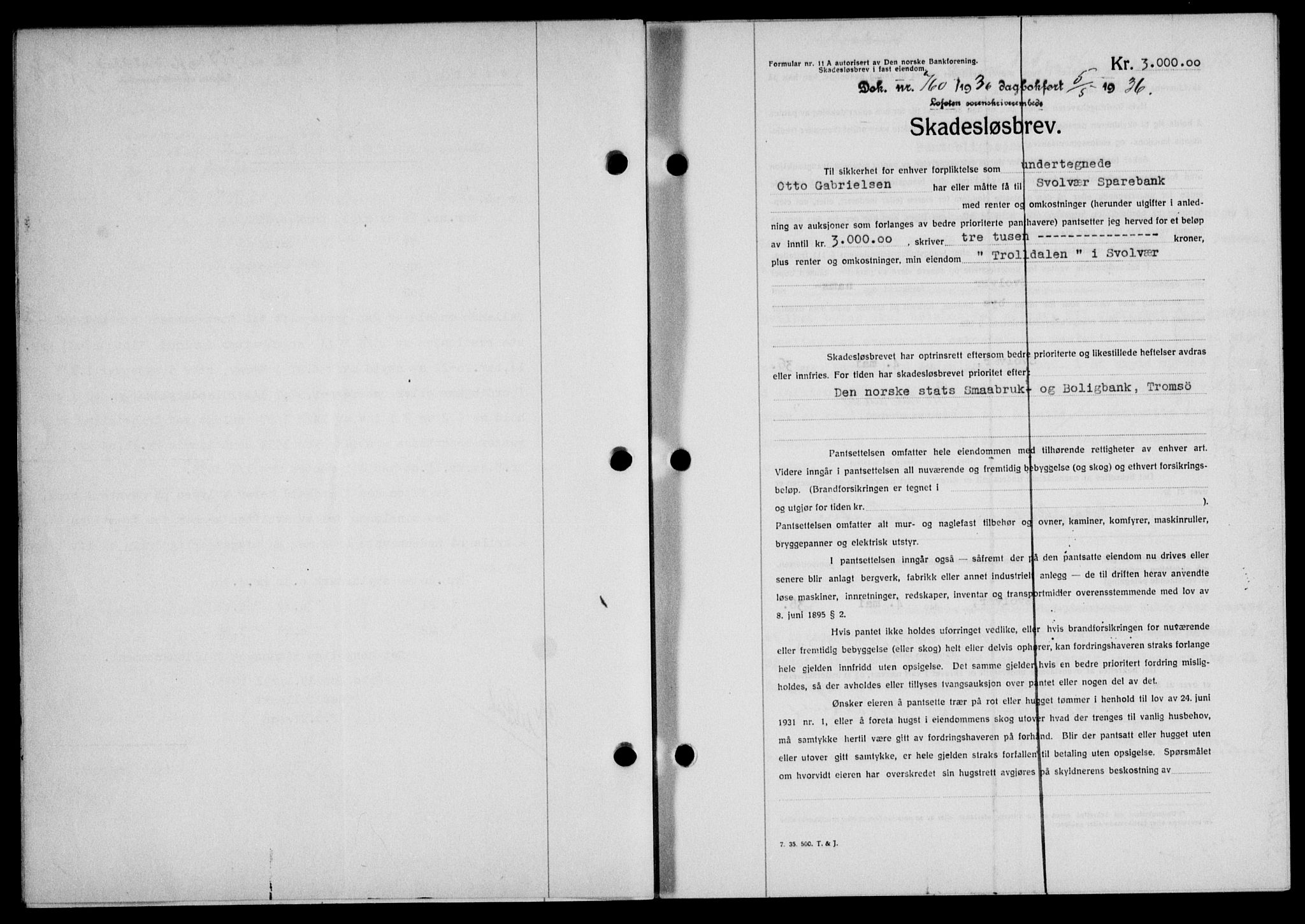 Lofoten sorenskriveri, SAT/A-0017/1/2/2C/L0033b: Mortgage book no. 33b, 1936-1936, Diary no: : 760/1936
