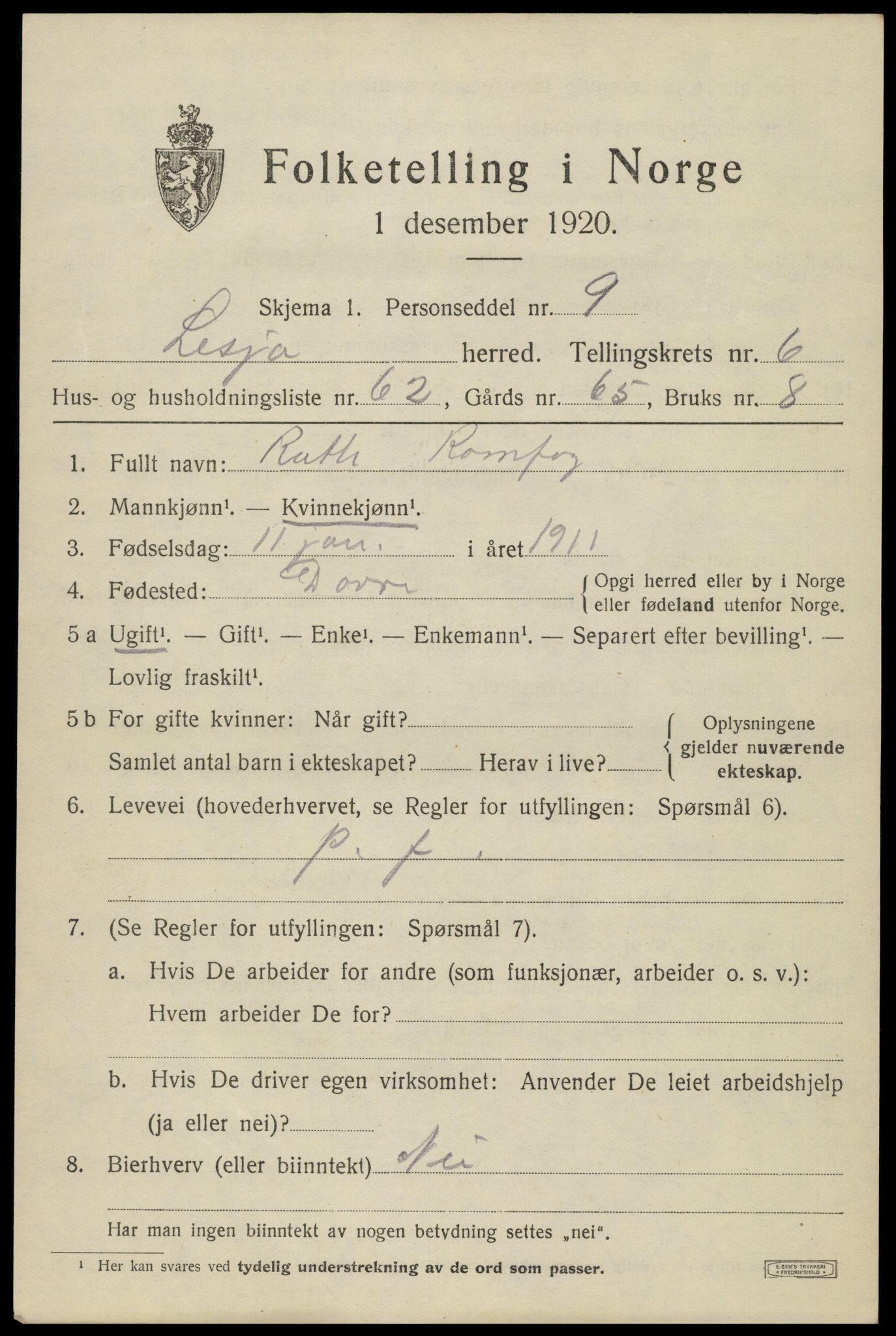 SAH, 1920 census for Lesja, 1920, p. 3902