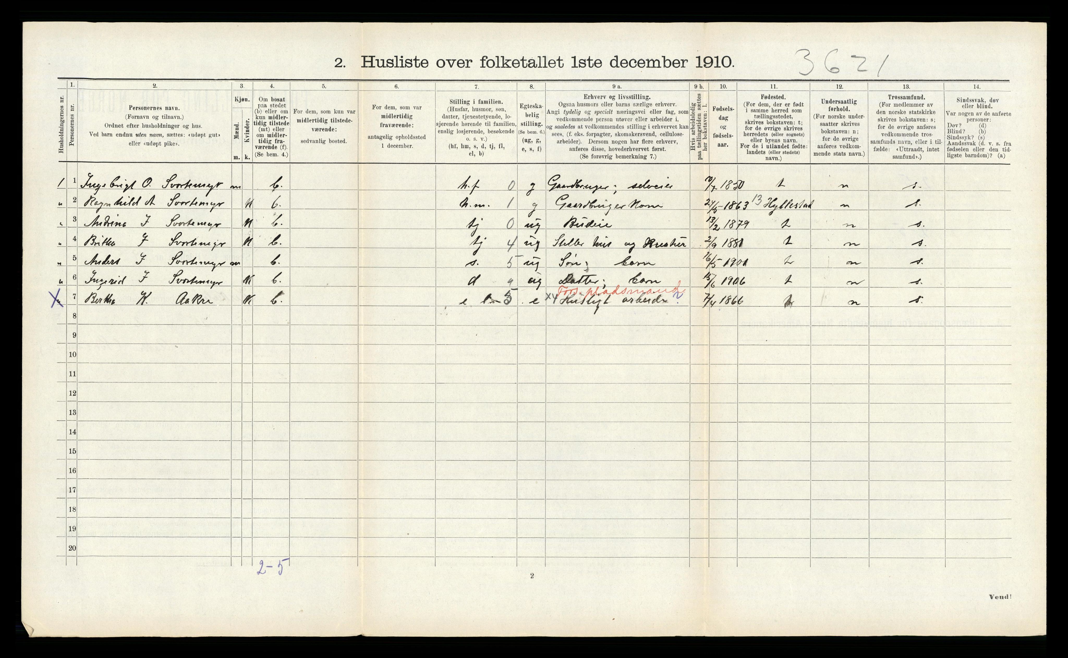 RA, 1910 census for Kyrkjebø, 1910, p. 216