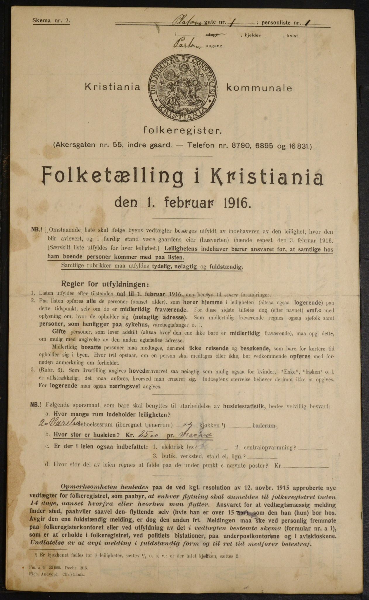 OBA, Municipal Census 1916 for Kristiania, 1916, p. 82109