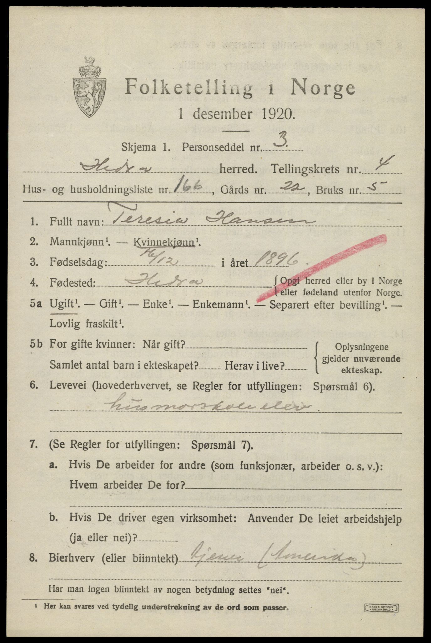 SAK, 1920 census for Hidra, 1920, p. 3506