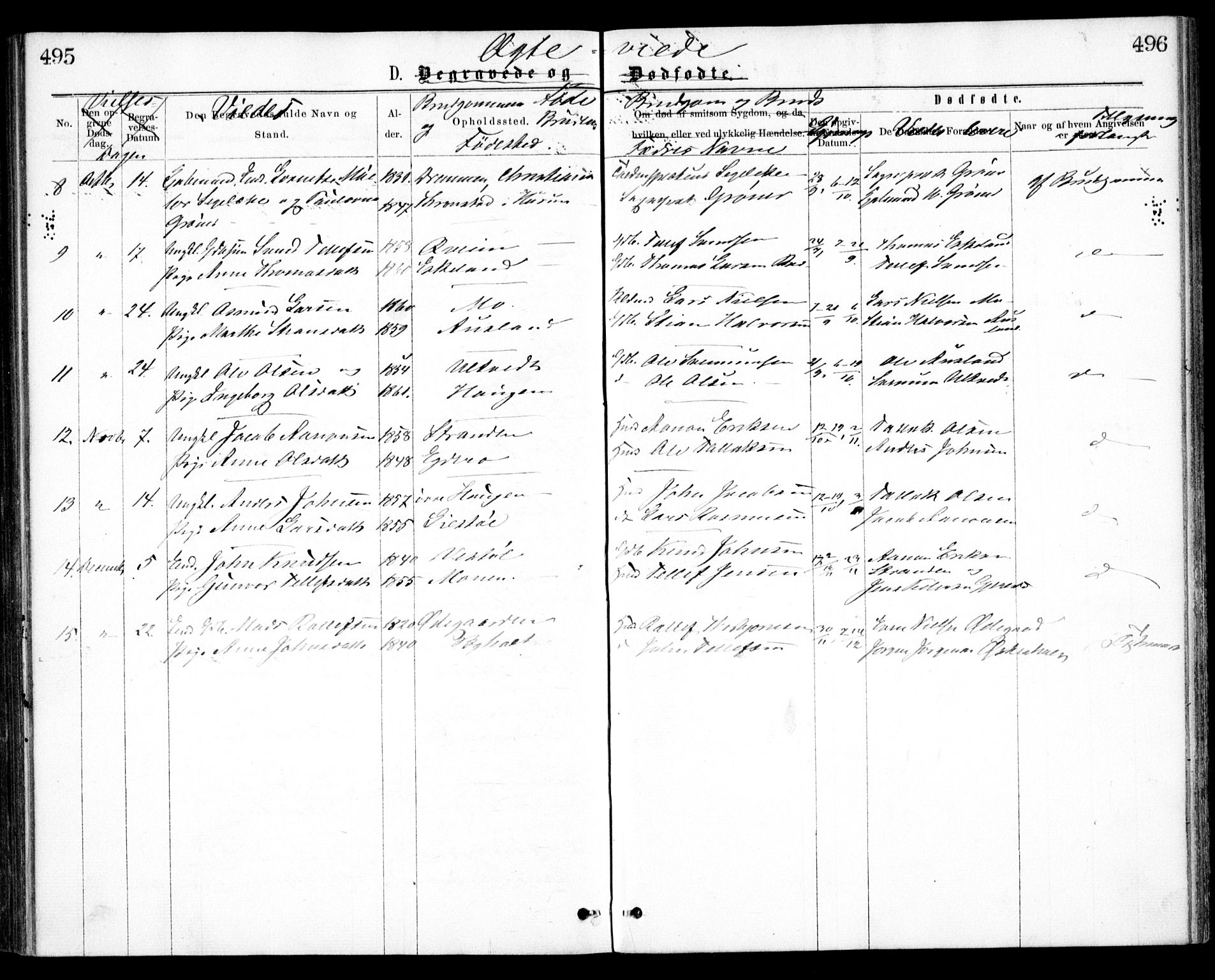 Gjerstad sokneprestkontor, AV/SAK-1111-0014/F/Fa/Faa/L0008: Parish register (official) no. A 8, 1876-1884, p. 495-496