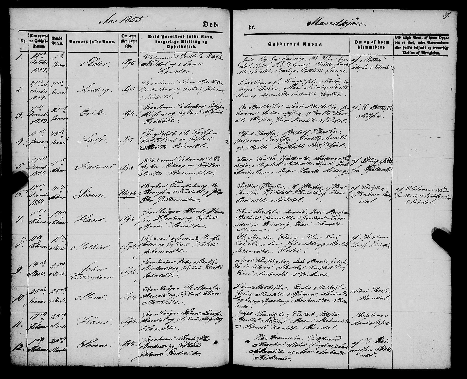 Gulen sokneprestembete, SAB/A-80201/H/Haa/Haaa/L0021: Parish register (official) no. A 21, 1848-1858, p. 37