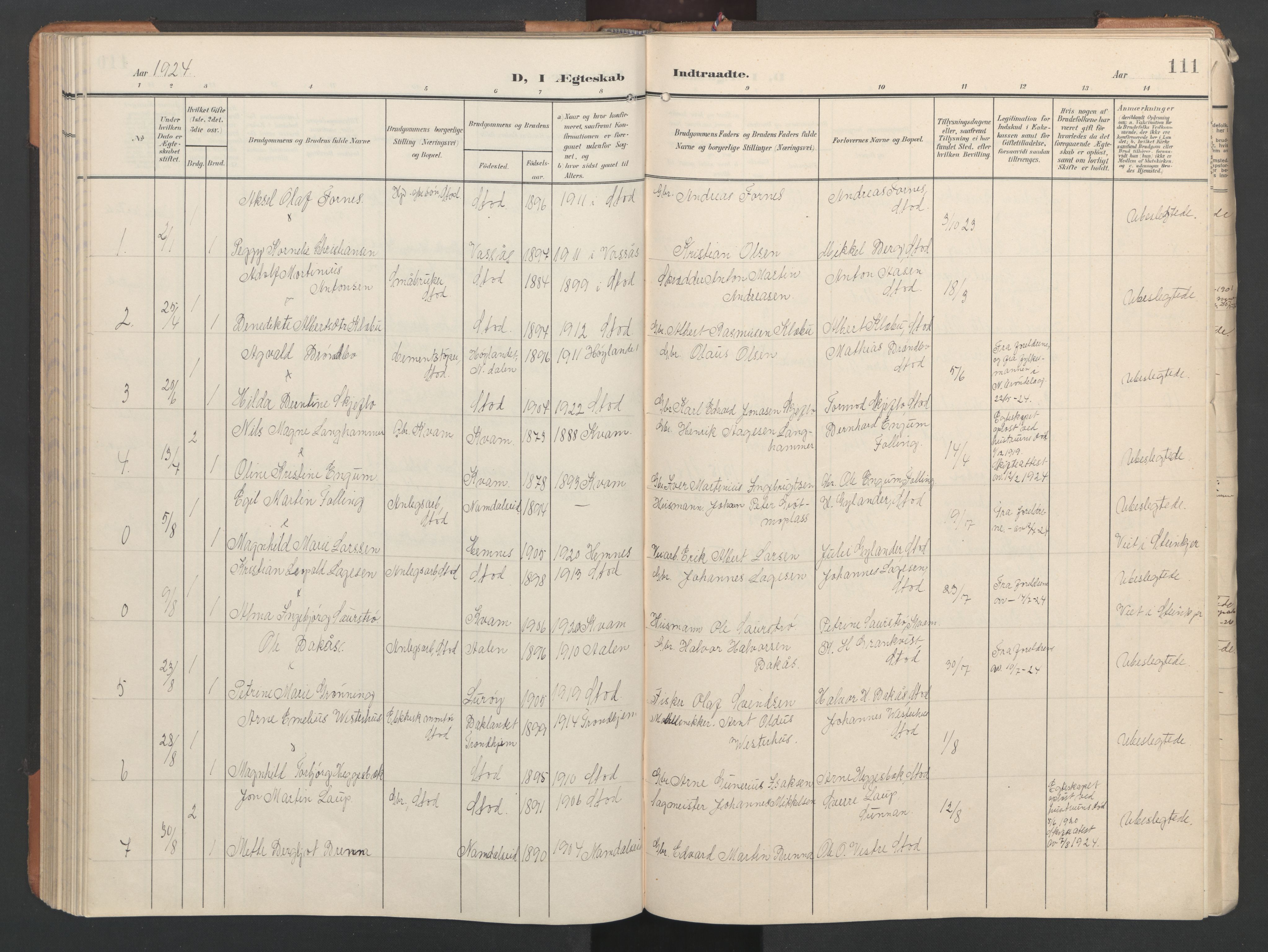 Ministerialprotokoller, klokkerbøker og fødselsregistre - Nord-Trøndelag, SAT/A-1458/746/L0455: Parish register (copy) no. 746C01, 1908-1933, p. 111