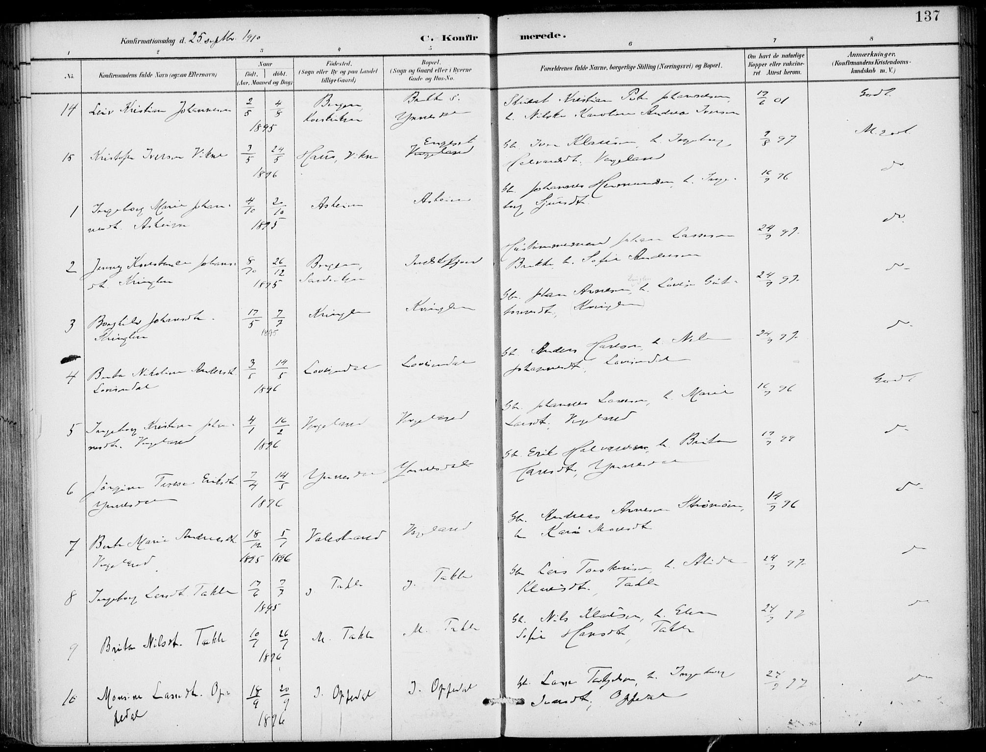 Gulen sokneprestembete, AV/SAB-A-80201/H/Haa/Haac/L0002: Parish register (official) no. C  2, 1882-1914, p. 137