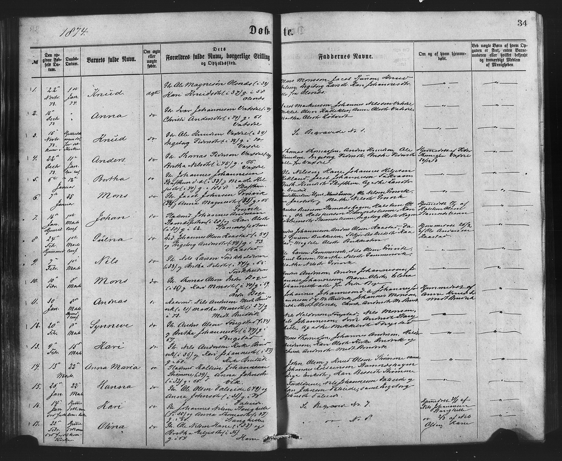 Bruvik Sokneprestembete, SAB/A-74701/H/Haa: Parish register (official) no. A 1, 1869-1877, p. 34