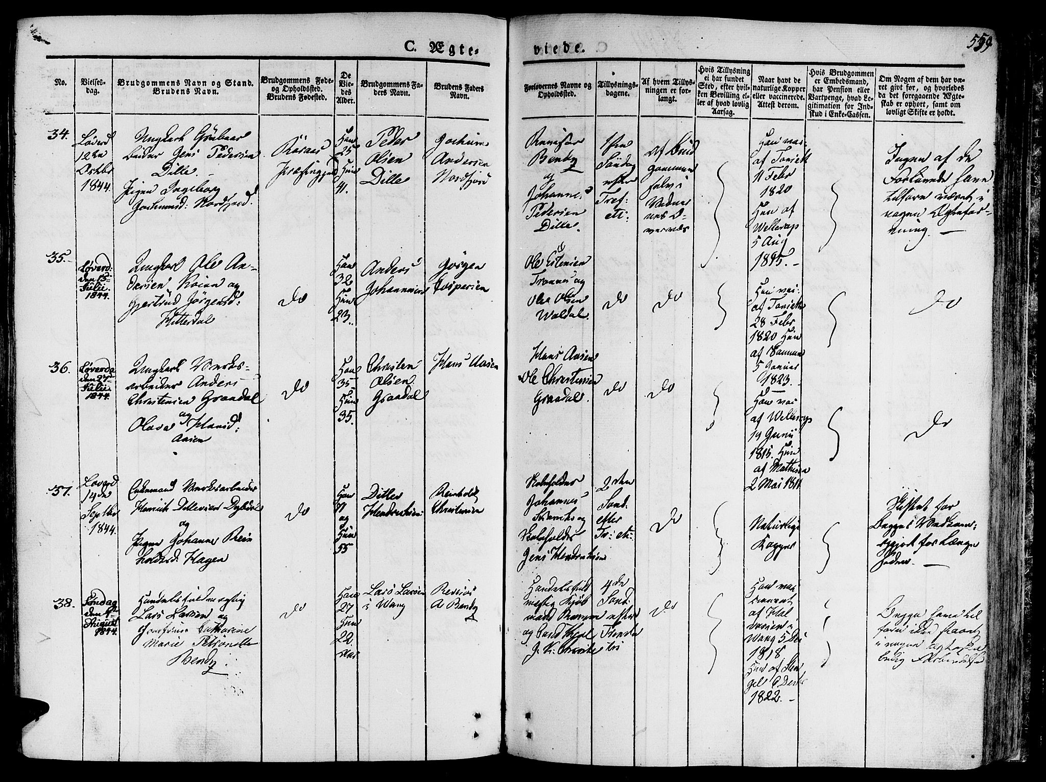 Ministerialprotokoller, klokkerbøker og fødselsregistre - Sør-Trøndelag, SAT/A-1456/681/L0930: Parish register (official) no. 681A08, 1829-1844, p. 559