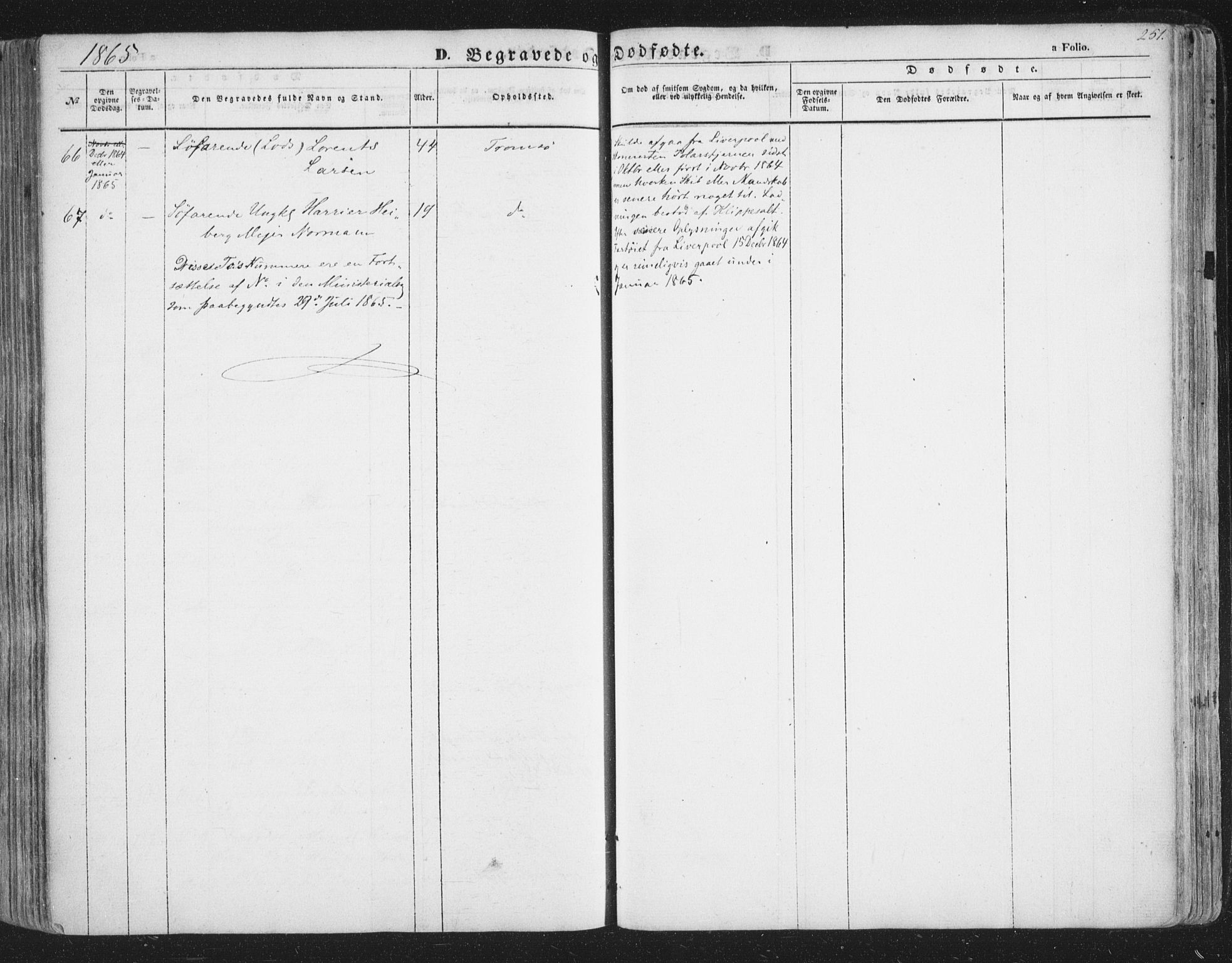 Tromsø sokneprestkontor/stiftsprosti/domprosti, SATØ/S-1343/G/Ga/L0011kirke: Parish register (official) no. 11, 1856-1865, p. 251