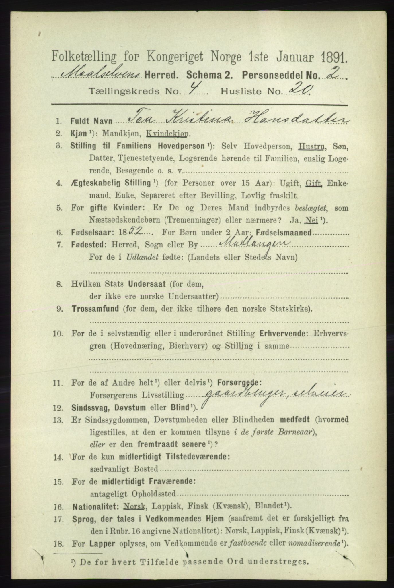 RA, 1891 census for 1924 Målselv, 1891, p. 1204