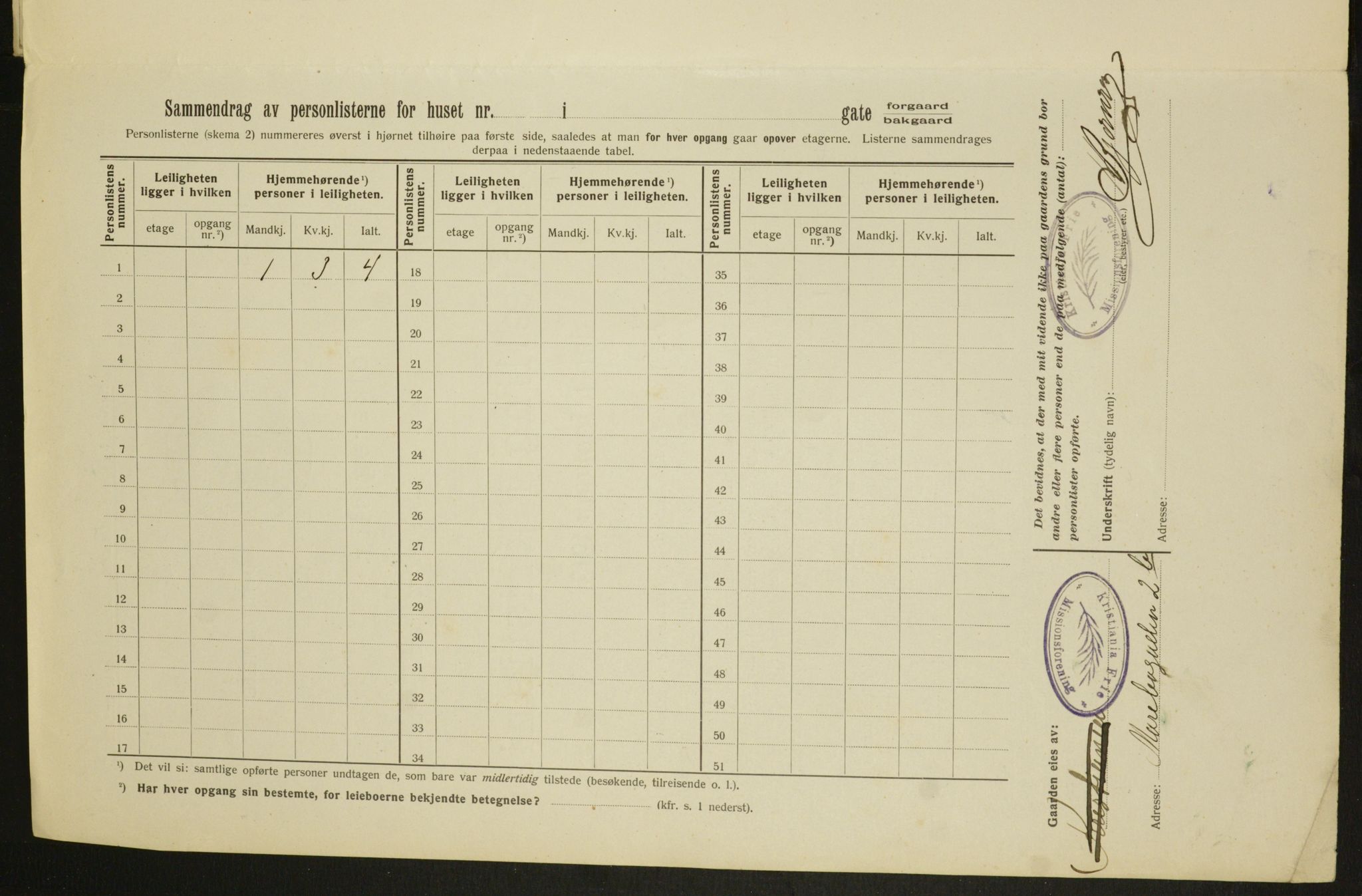 OBA, Municipal Census 1913 for Kristiania, 1913, p. 60204