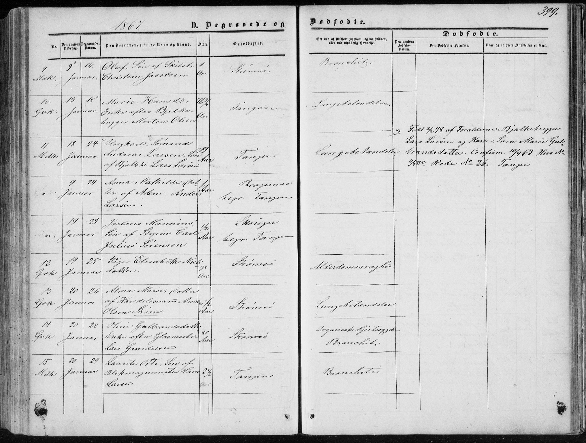 Strømsø kirkebøker, AV/SAKO-A-246/F/Fa/L0015: Parish register (official) no. I 15, 1859-1868, p. 399