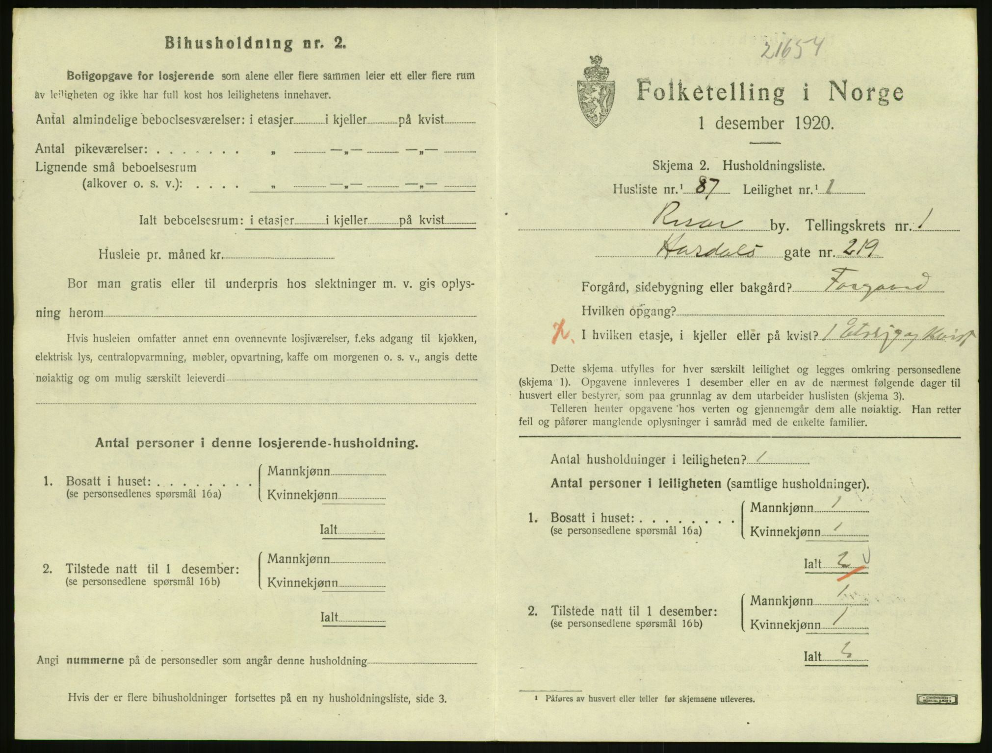 SAK, 1920 census for Risør, 1920, p. 1557