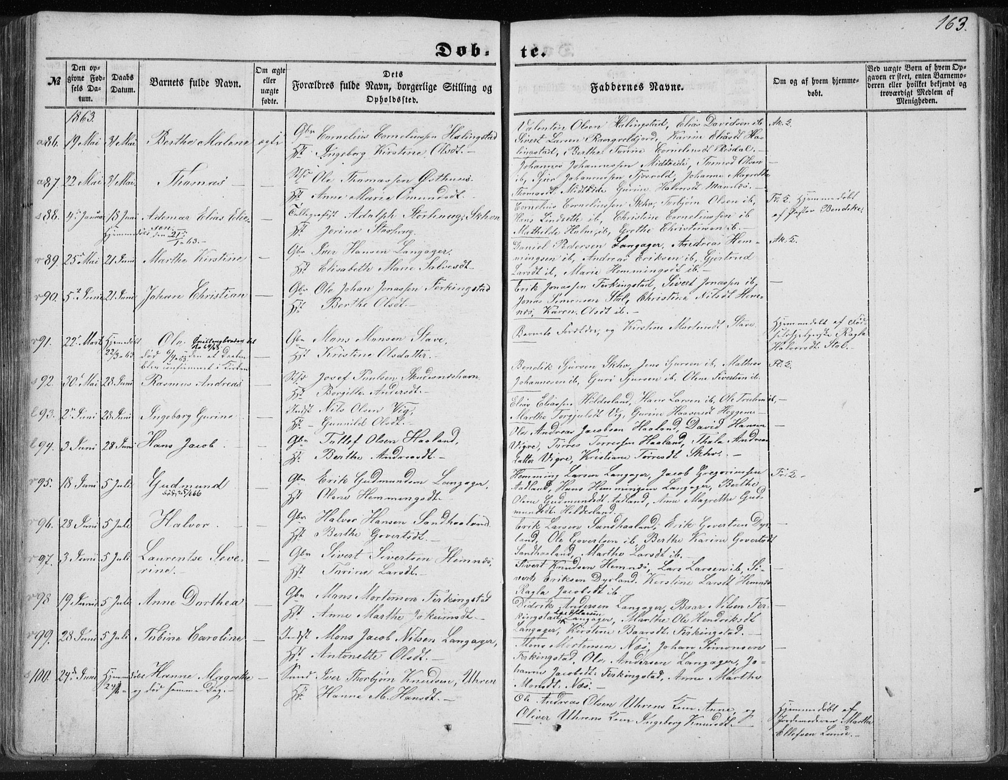Skudenes sokneprestkontor, SAST/A -101849/H/Ha/Haa/L0004: Parish register (official) no. A 3.1, 1847-1863, p. 163